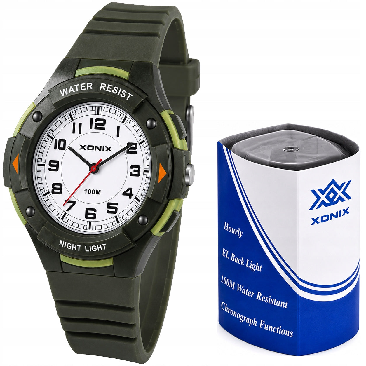 Analog watch Xonix olive 10 Kids Military readable dial 100M WR