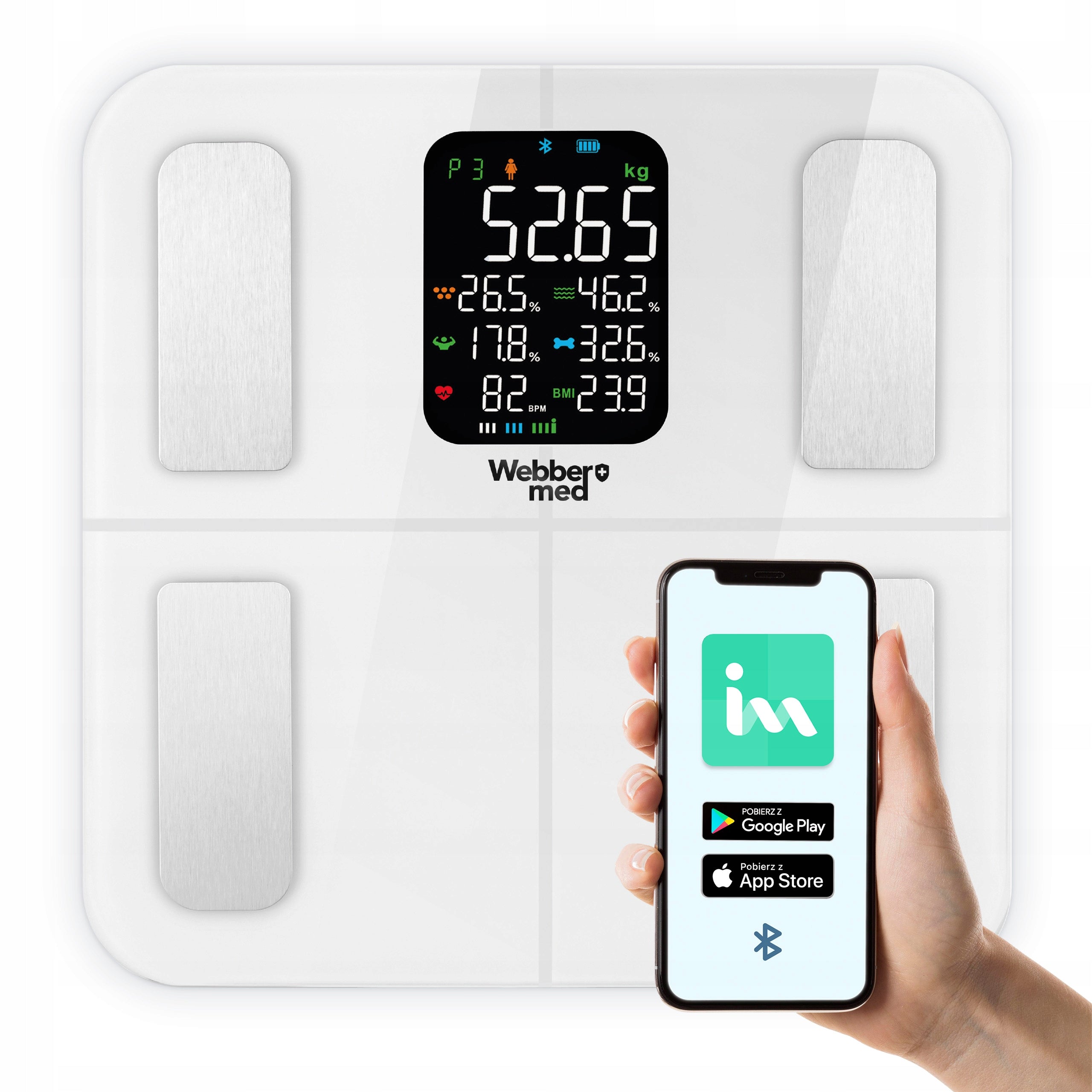 Analytical Bathroom Scale 16 Parameters Apple Health, Google Fit, IF1320B Brand Webber