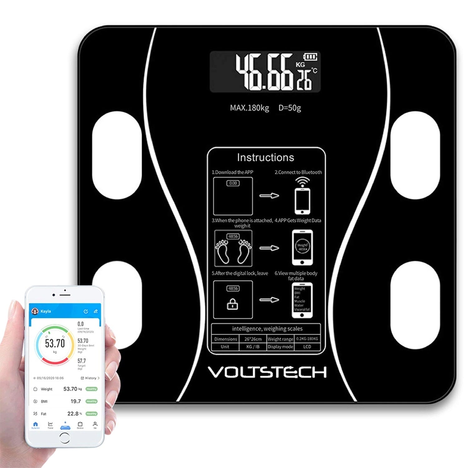 Analytical Scale BEDEE Bluetooth LED 180kg For the Whole Family 8 Users