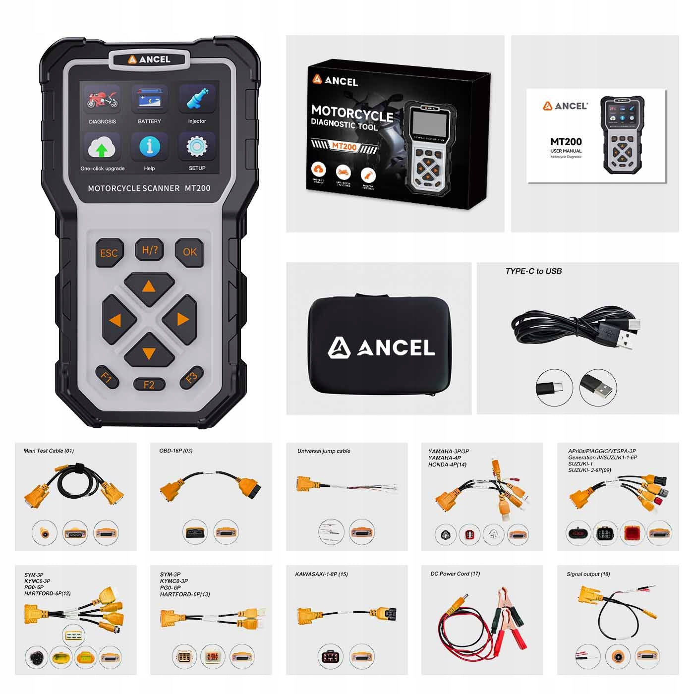 Ancel MT200 Tester dla Motocykli Diagnostyka OBD2Polski Język Wieloznakiowe Manufacturer code ANCEL MT200 motorcycle Tester diagnostyczny