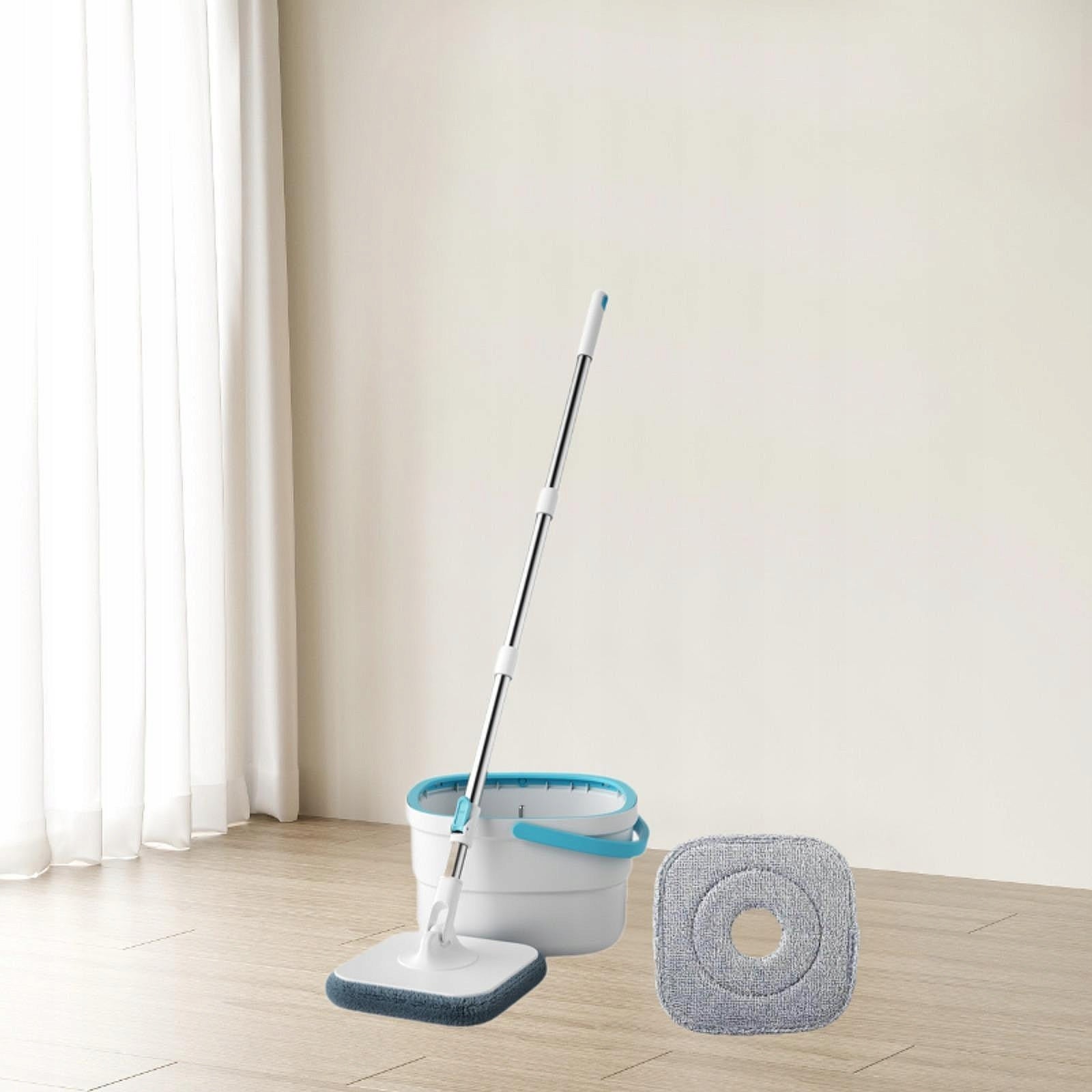 And Bucket Set, Flat Bucket, Stainless Steel Household with 2 Mop Pads