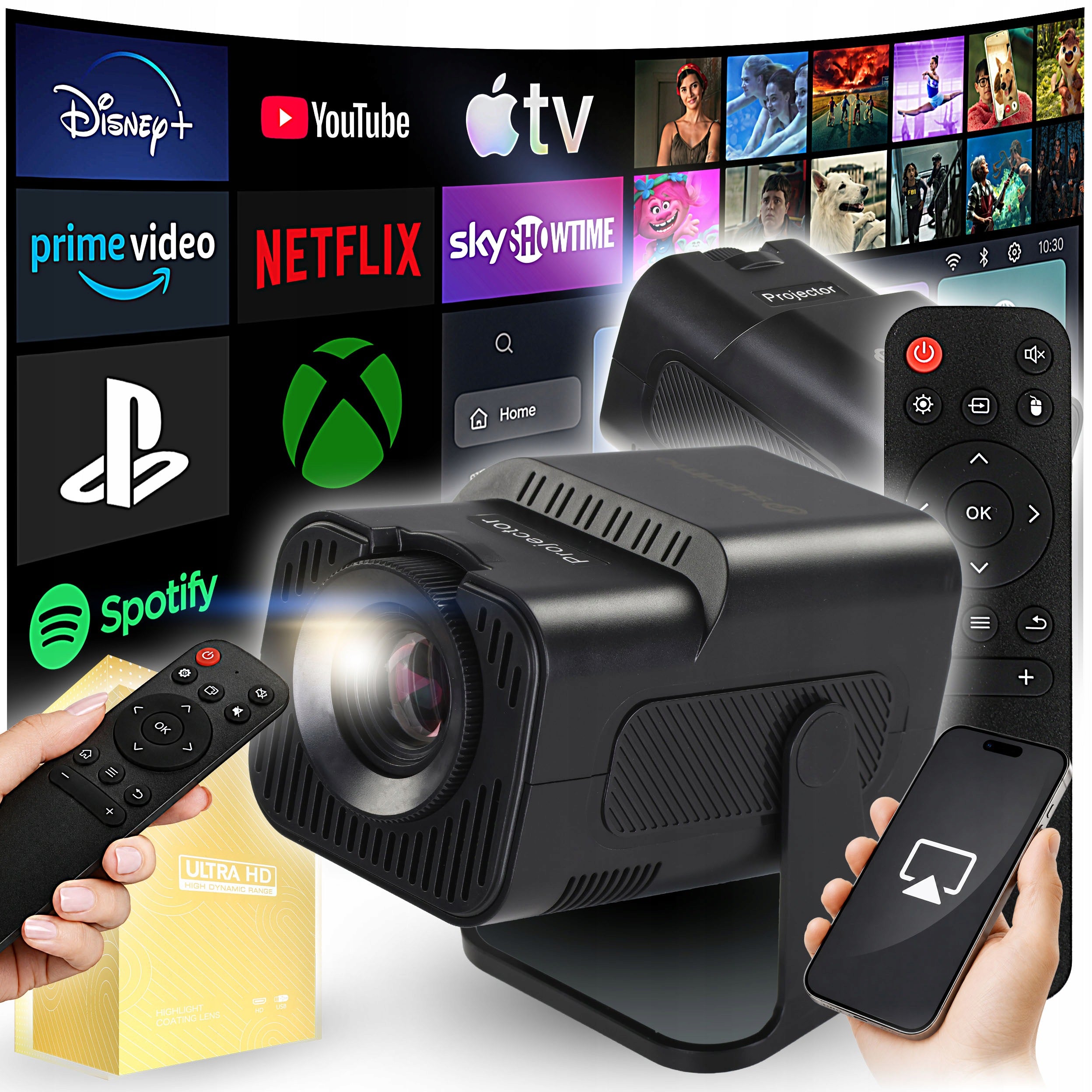 Android Projector WIFI LED 4K Portable Smart TV SPEAKER+ REMOTE CONTROL