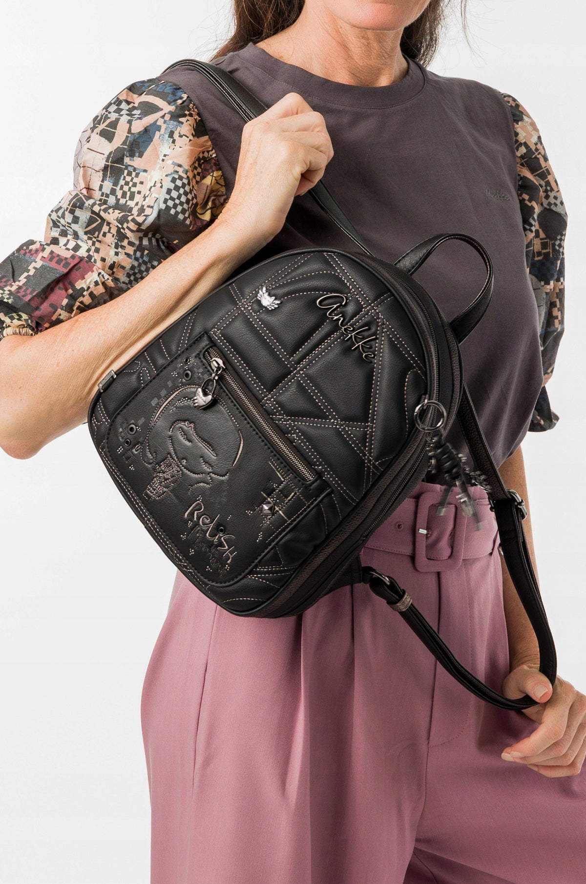 Anekke black women's city backpack Orchestra Iron Keychain backpack Brand Anekke