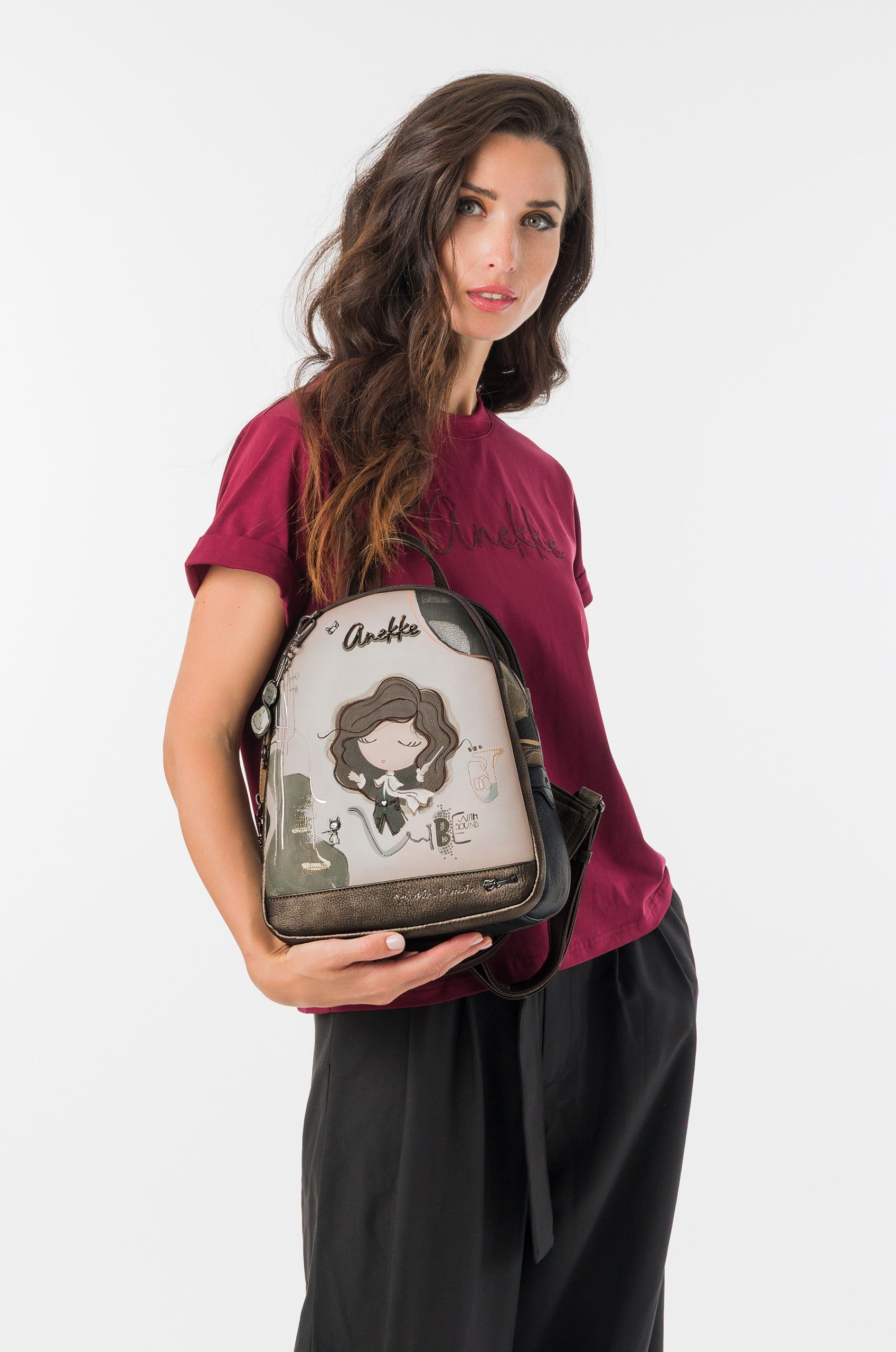 Anekke women's city backpack three-chamber Keychain Orchestra backpack Packaging status original