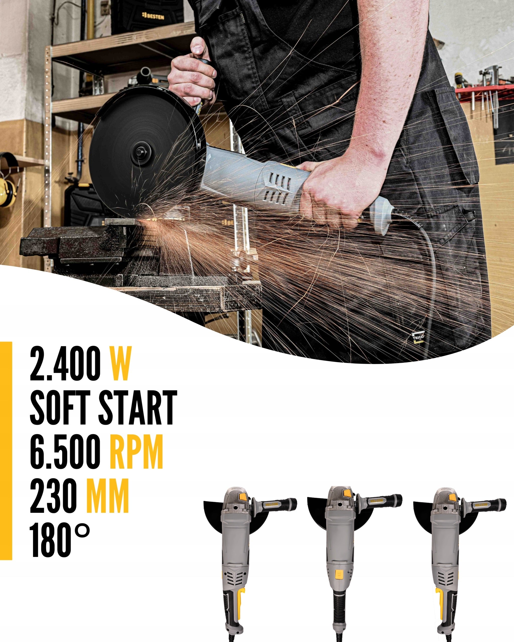 Angle Grinder 230mm DIAX Angle Grinder 2400W Free Start Strong Handle BESTEN Manufacturer code BE0002895