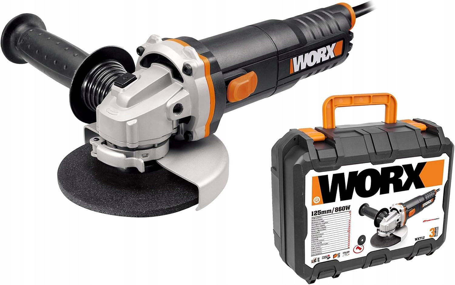 Angle grinder WORX WX712 860W angle DIAX disc 125mm handle +Case