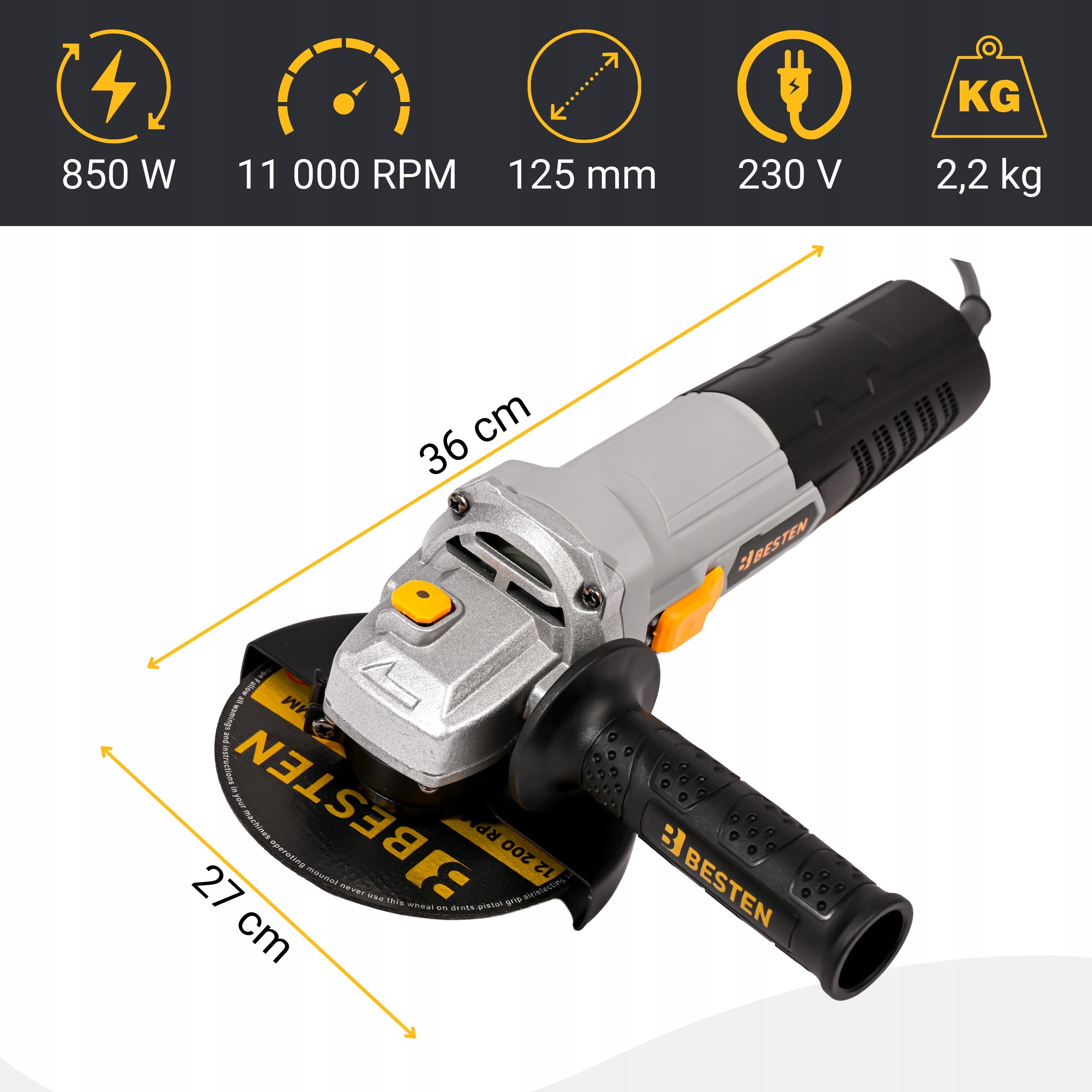 Angle grinder angle Diax 850W 125mm 10x Shield BESTEN strong Packaging status original
