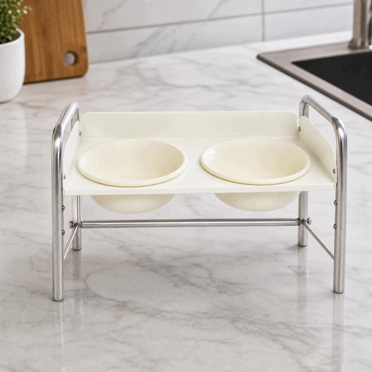 Angled Rack Cat Feeder with Ceramic Bowls Space Conscious 125CM Cream Manufacturer code 14564152294