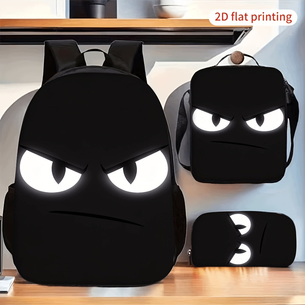 Angry Serious Face Print 3-Piece Backpack Set