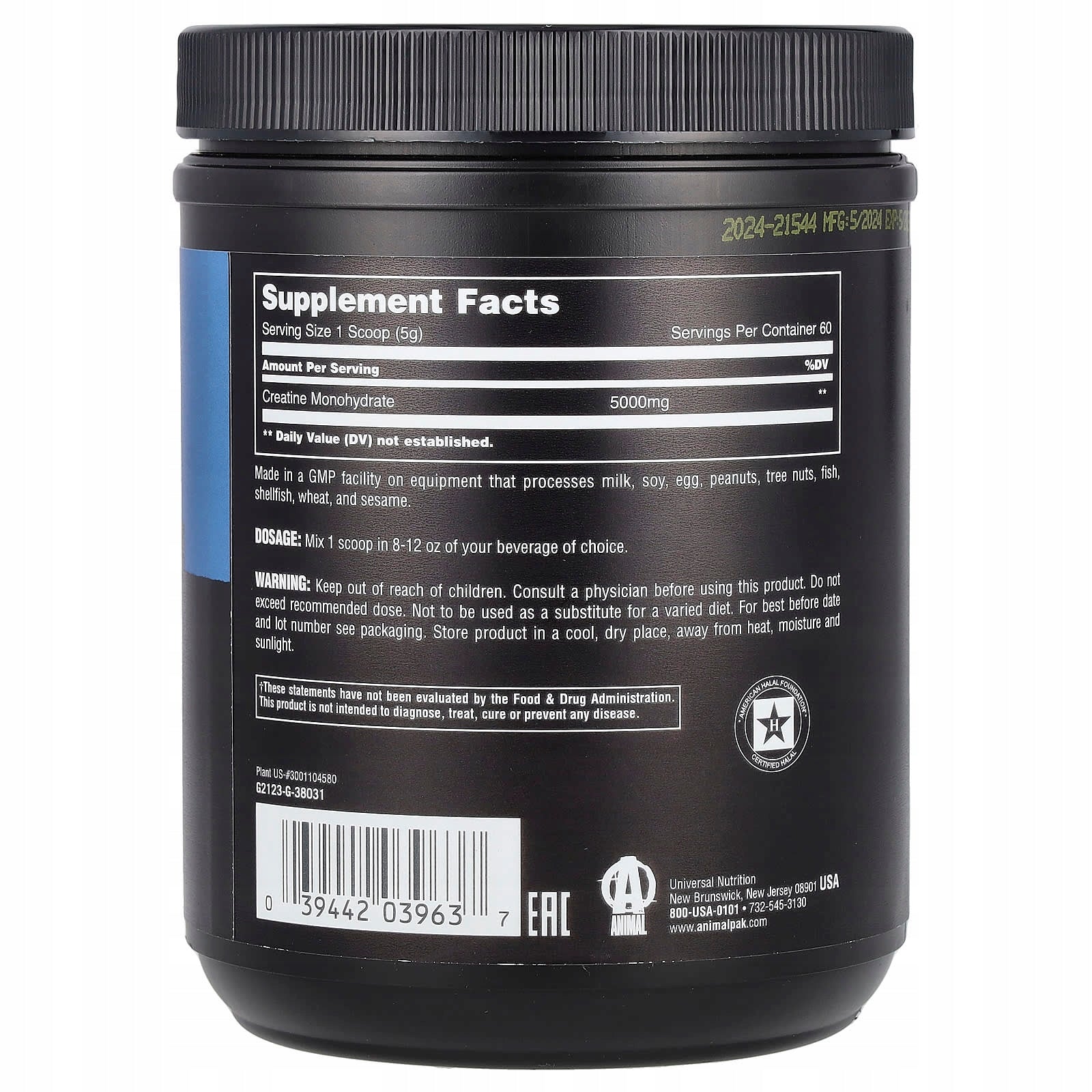 Animal, 100% Pure Creatine Monohydrate Powder, Flavorless, 300 g Expiration date at least 3 months from the date of purchase