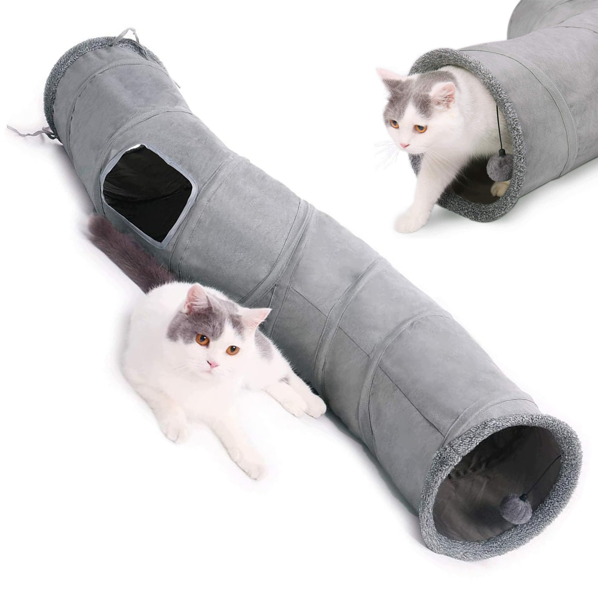 Animal Cat Tunnel Folding Durable Grey 120cm 2 Inputs With Ball Packaging status original
