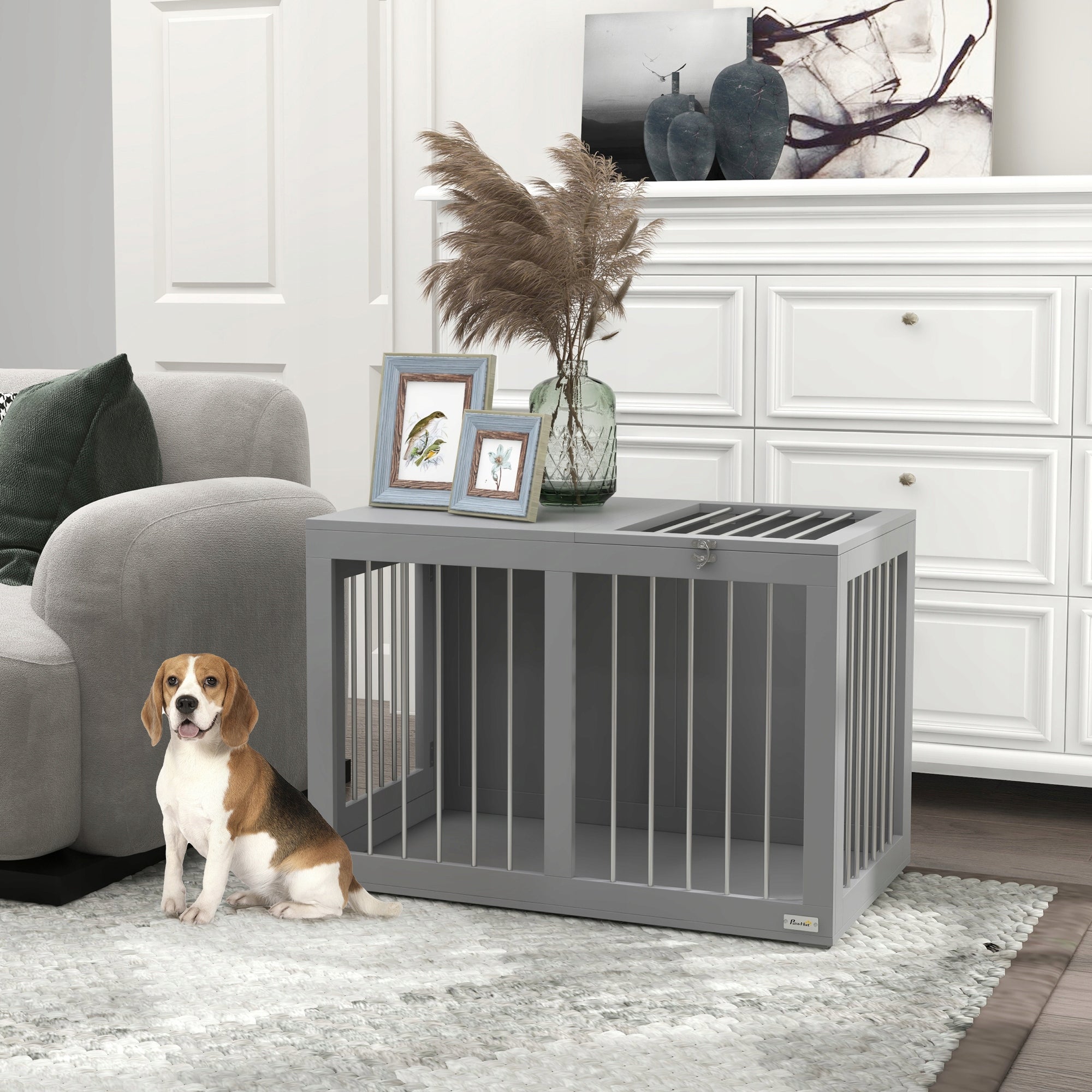 Animal Dog Cage Grey with Door Playpen Buda Cottage 80x50x56,5cm Brand PawHut