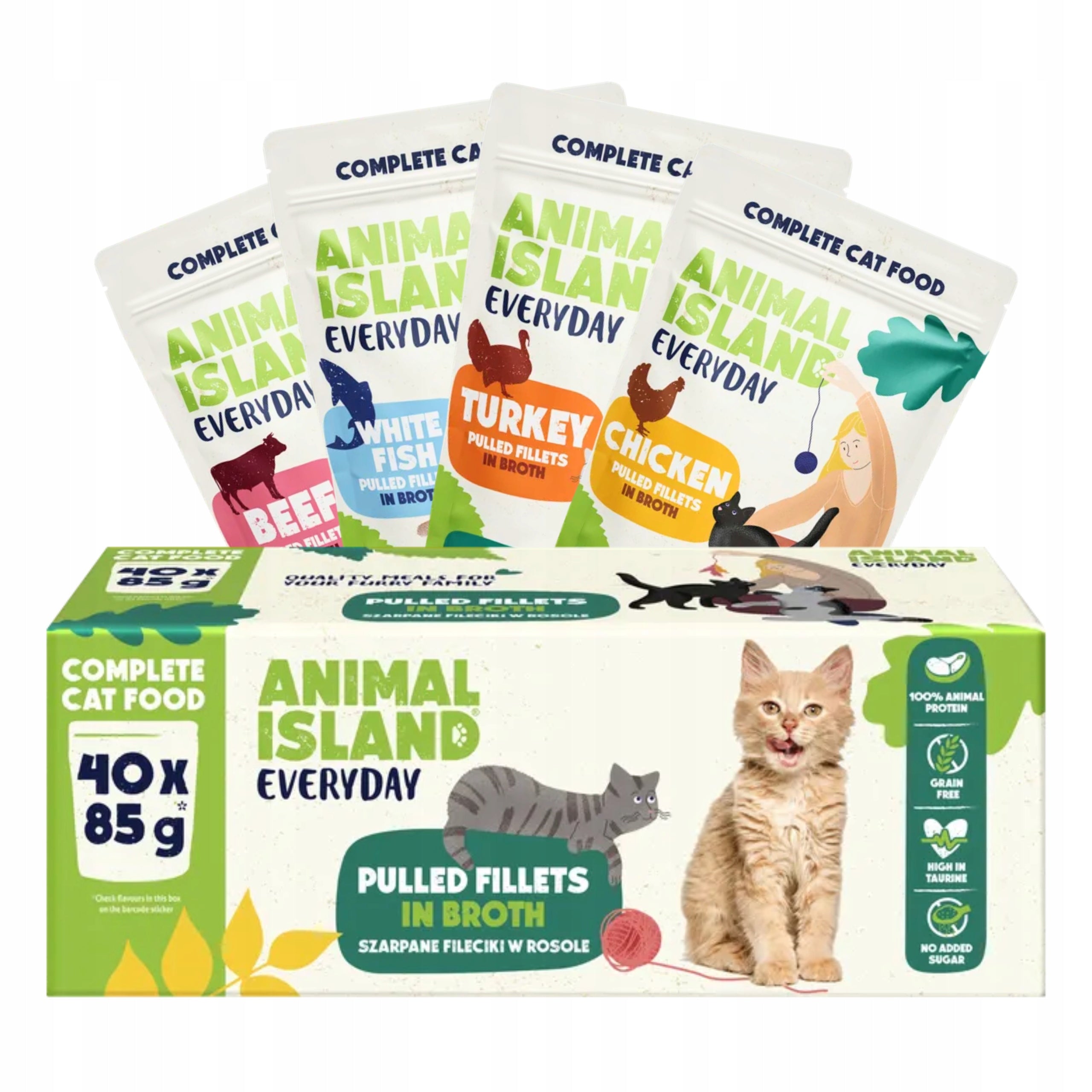 Animal Island 40x85g Beef Chicken Turkey Fish Wet Cat Food