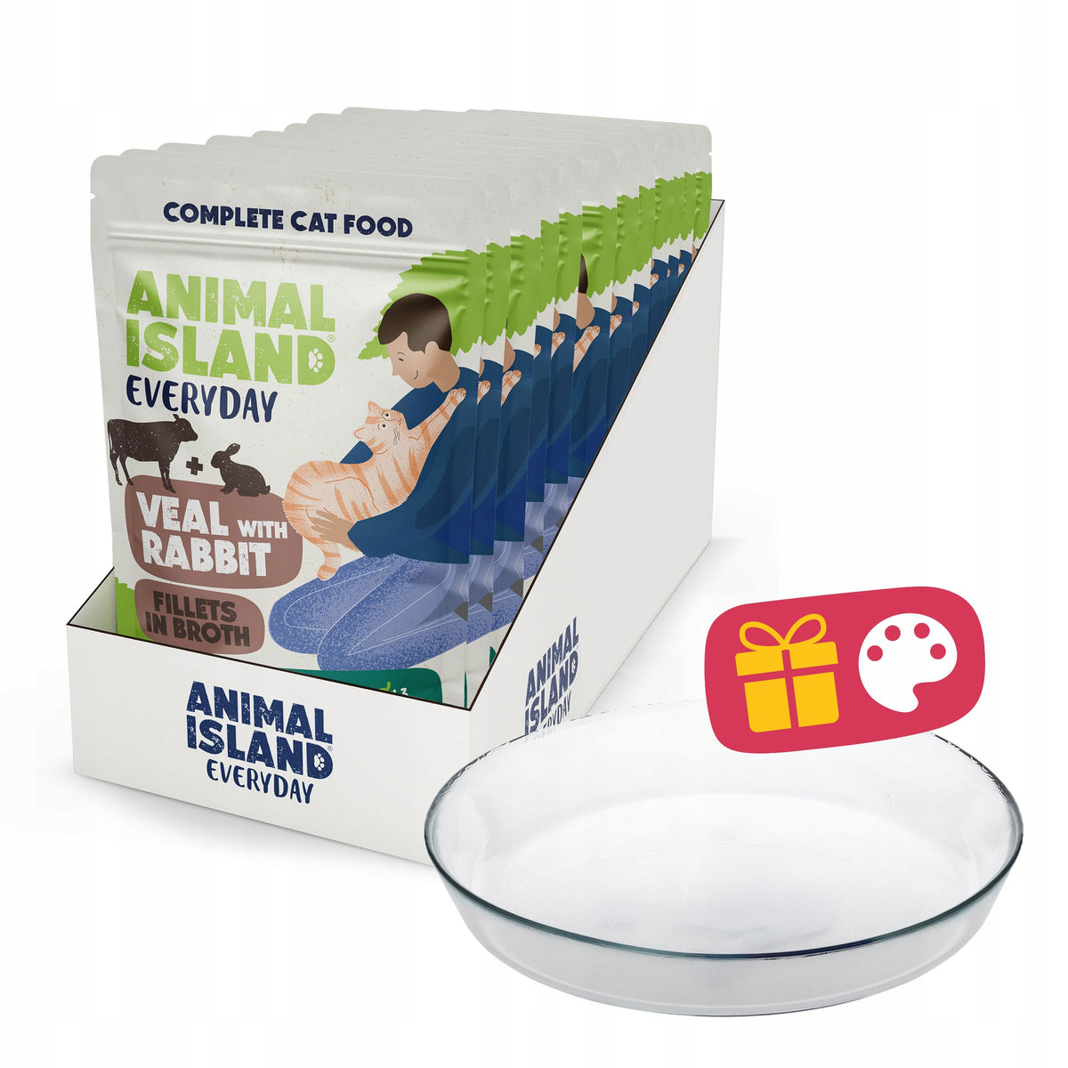 Animal Island Everyday Cat Food Veal Rabbit 12x85g + freebie