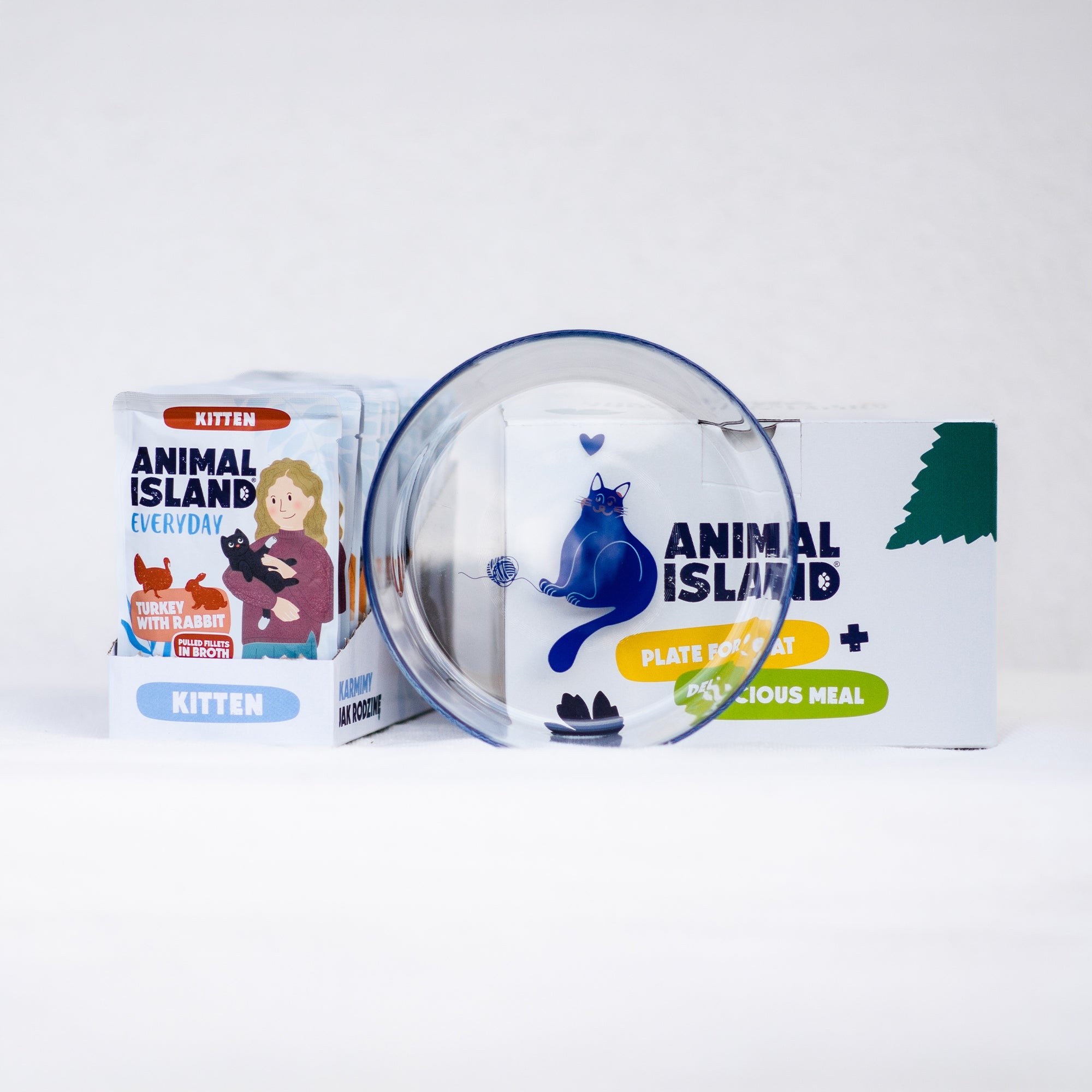 Animal Island Kitten Rabbit Turkey Food for Kittens 12x85g +plate