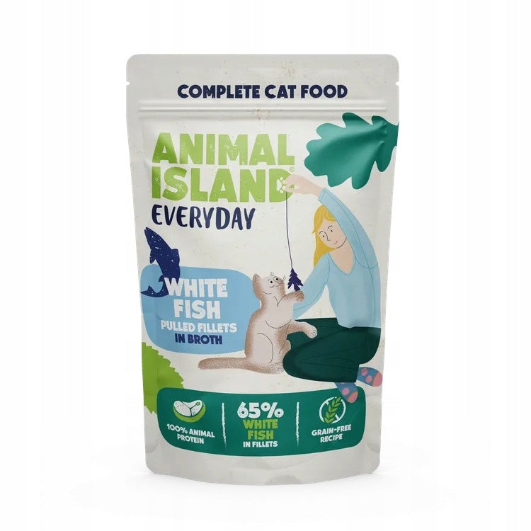 Animal Island White fish jerky fillets in cat broth 85g