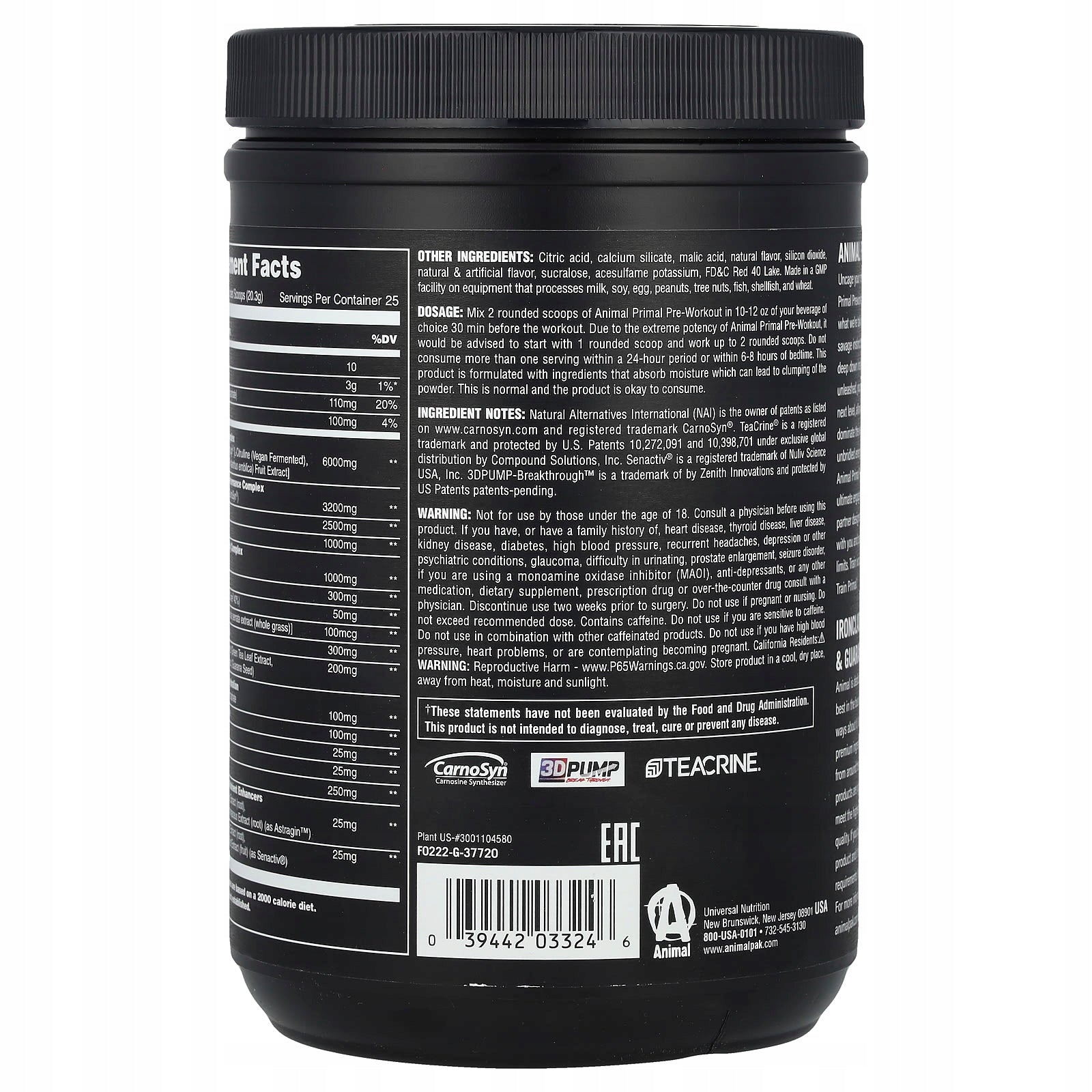 Animal, Primal Preworkout Powder, Fruit punch, 507,5 g Brand Universal Nutrition