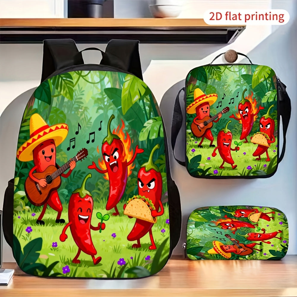 Animated Character Music Party Jungle Print 3-Piece Backpack Set
