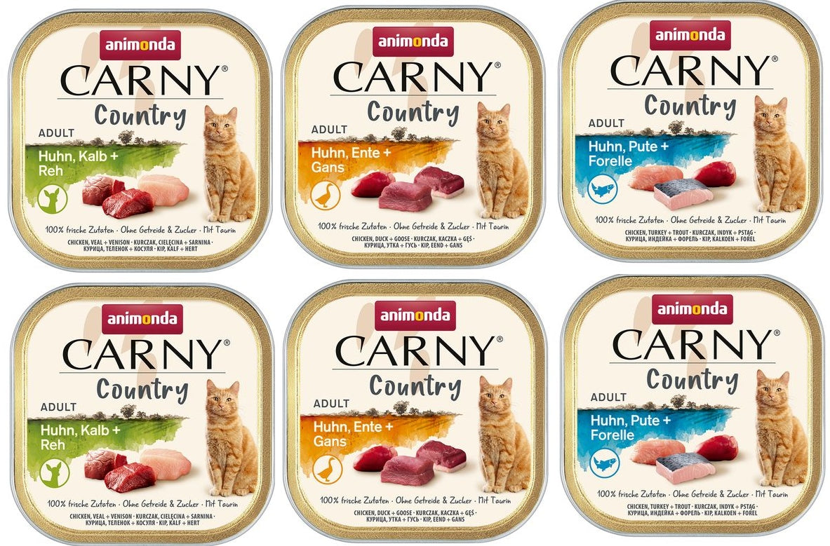 Animonda Carny COUNTRY cat trays CHICKEN GOOSE TROUT DEER trays 6x100g Brand Animonda