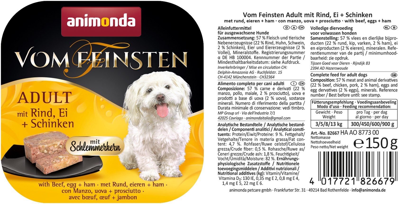 Animonda vom Feinsten for dog beef eggs ham dish 150g / 1 pc Manufacturer code 4017721826679