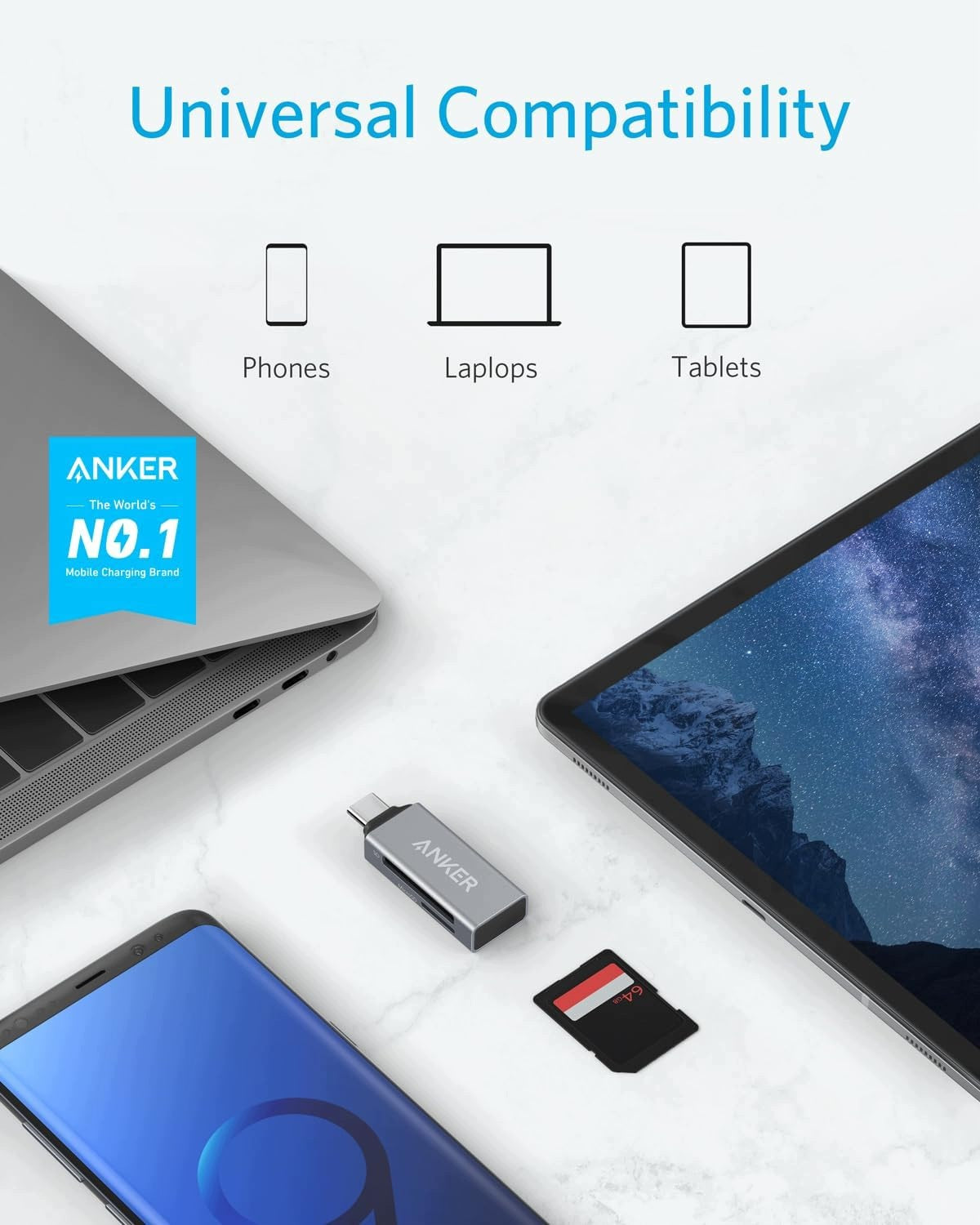 Anker USB-C Card Reader 2in1 MicroSD SDHC SDXC 5Gbps Grey Manufacturer Anker