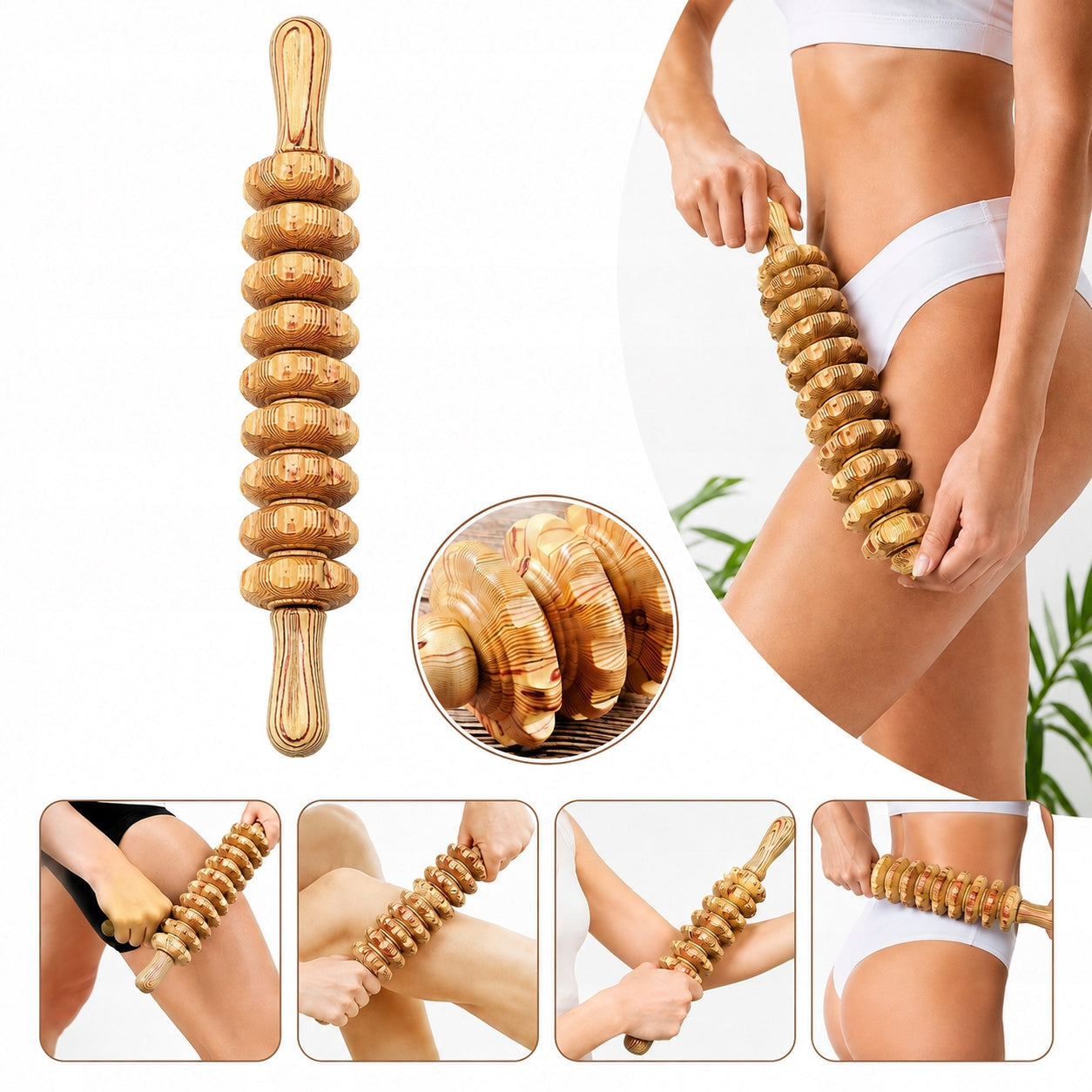 Anti-Cellulite Massager Wooden Roller For Body Lymphatic Massage