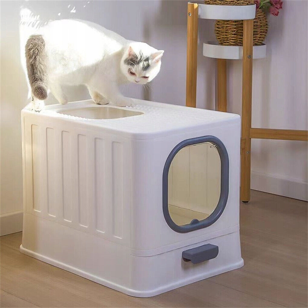 Anti-Splashing Enclosed Cat Litter Box with Handy Litter Scoop Large Toilet