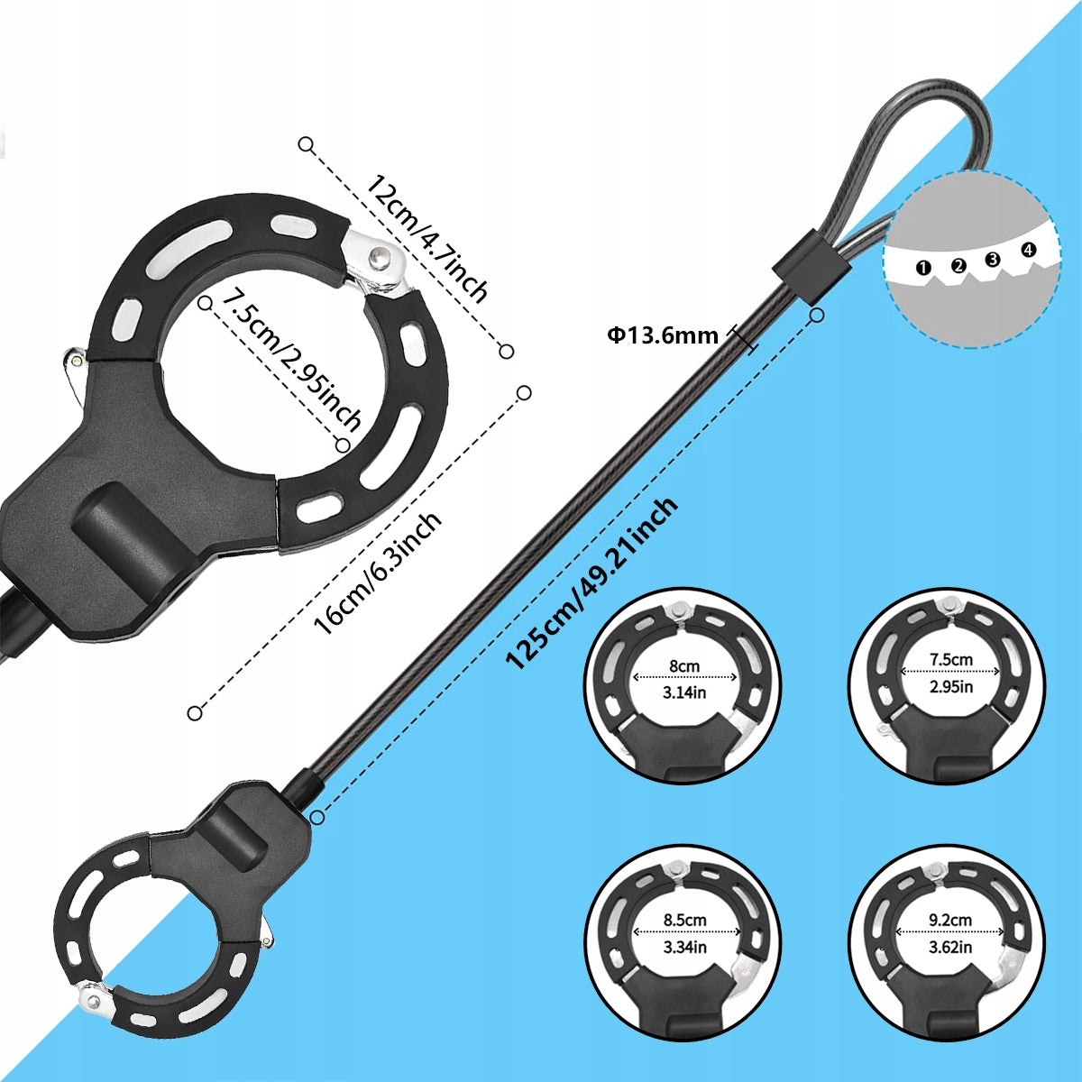 Anti-theft Lock Chain + for Electric Scooter 125cm Kind wheel lock