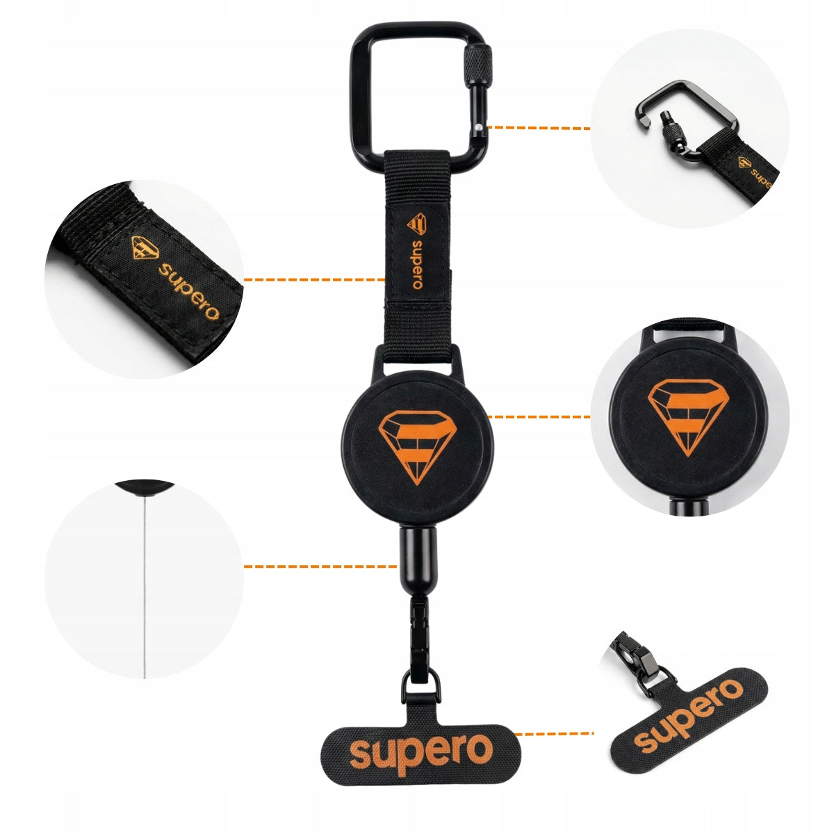 Anti-theft phone holder strap with safety retraction cord Manufacturer code 5903814686062_SUPERO_RETRACTABLE_LANYARD_BLAC