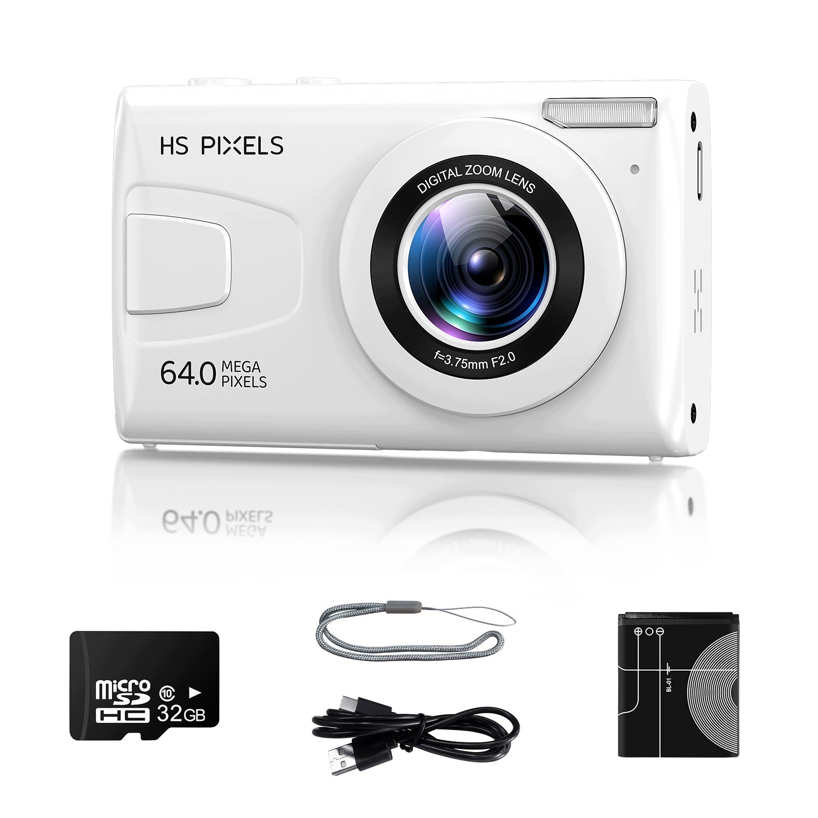 Aparat cyfrowy kompaktowy 64MP 1080P FHD, ekran 3", zoom 18x, karta TF 32GB