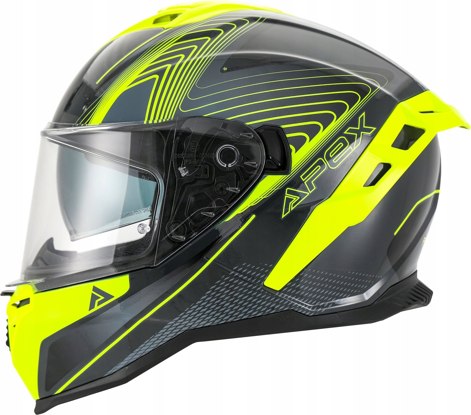 Apex FI200 Madrid Integral Motorcycle Helmet, Size M, Grey-Yellow