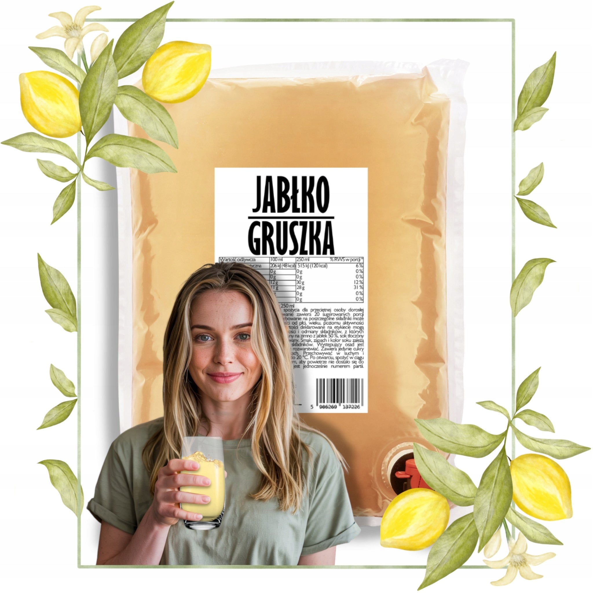 Apple Pear Juice Pear 100% NFC Natural No Additives 5l Manufacturer code Sok jabłkowo-gruszkowy NFC 100% naturalny 5l
