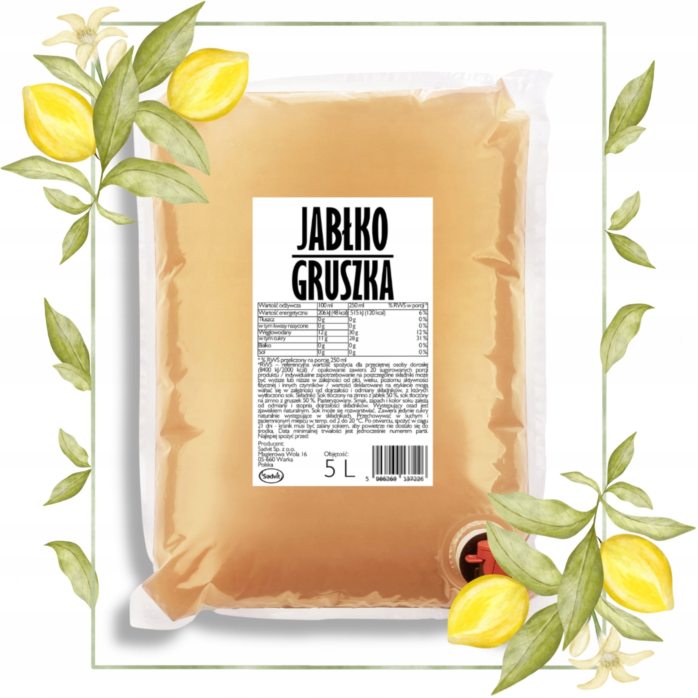 Apple Pear Juice Pear 100% NFC Natural No Additives 5l Packaging status original
