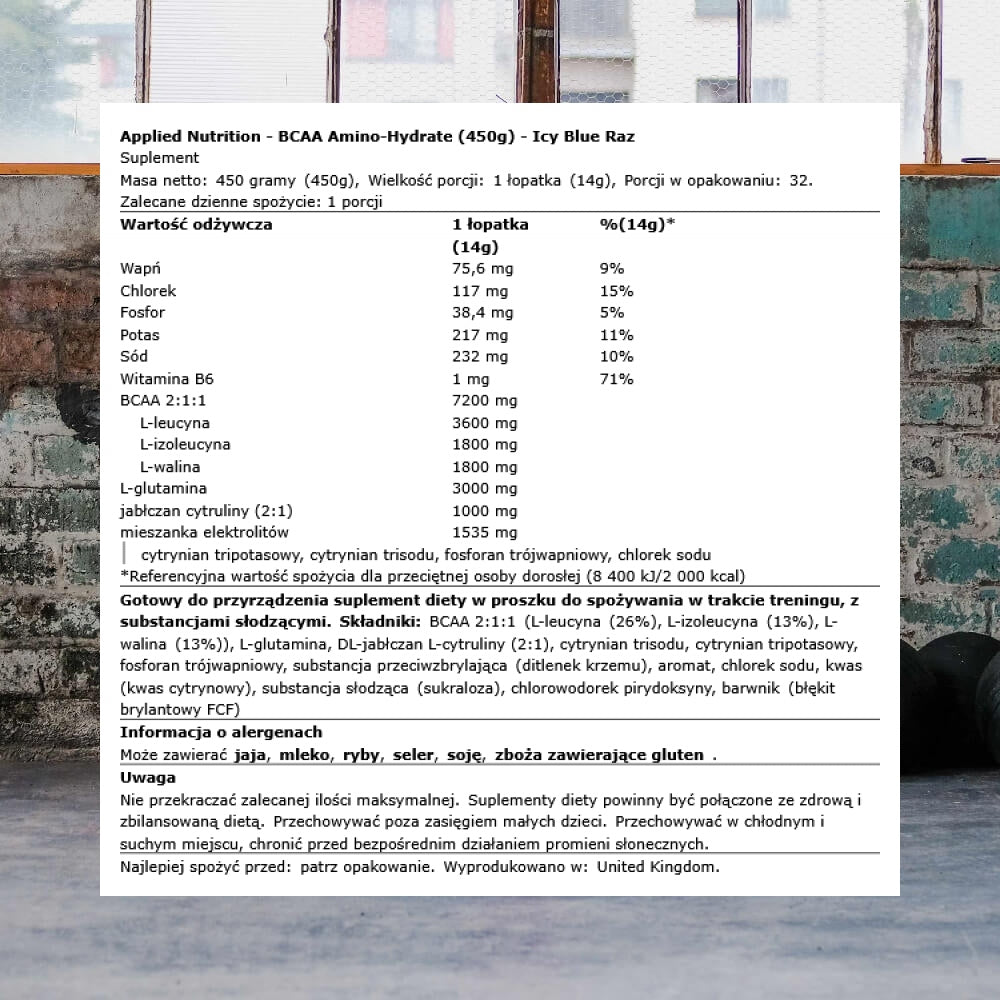 Applied Nutrition BCAA Amino-Hydrate (450g) Icy Blue Raz Packaging status original