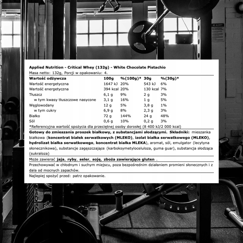 Applied Nutrition Critical Whey (132g) White Chocolate Pistachio Packaging status original