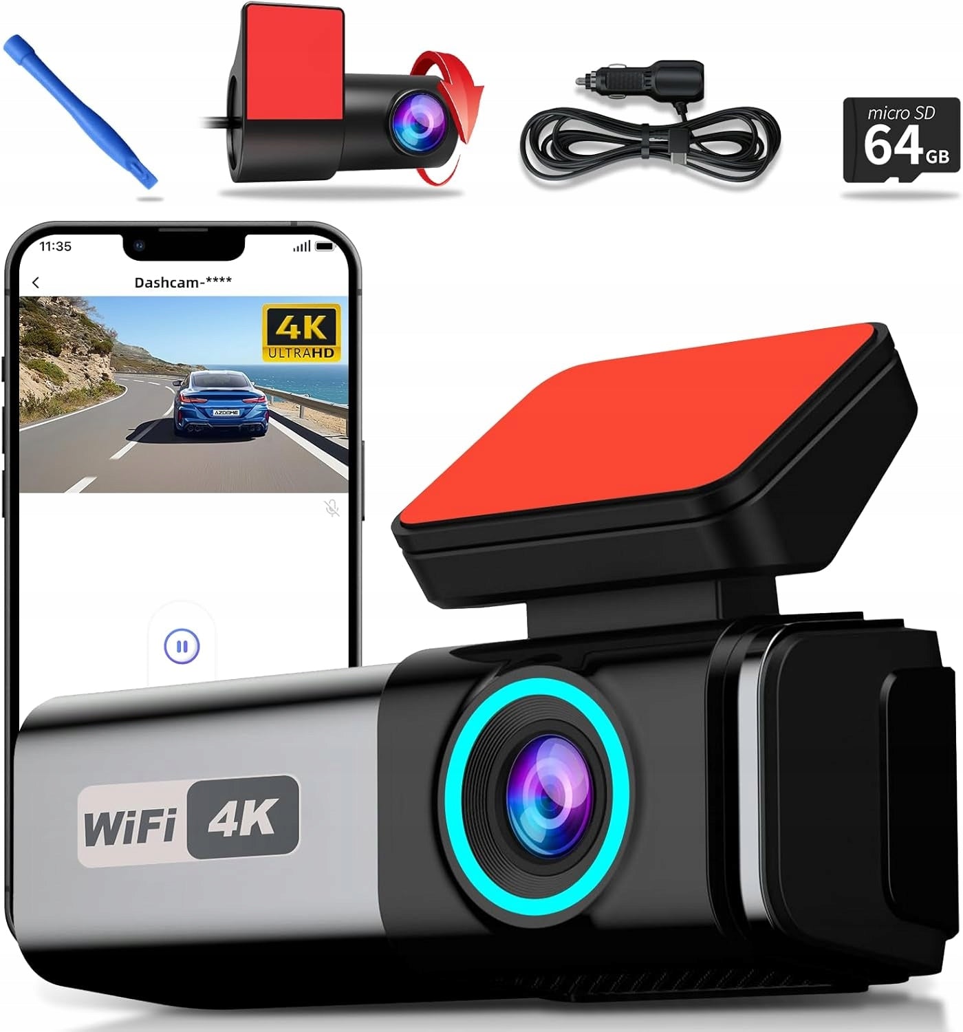 Aprilboy 4K Car Camera Front Rear WiFi Set 64GB Parking Mode