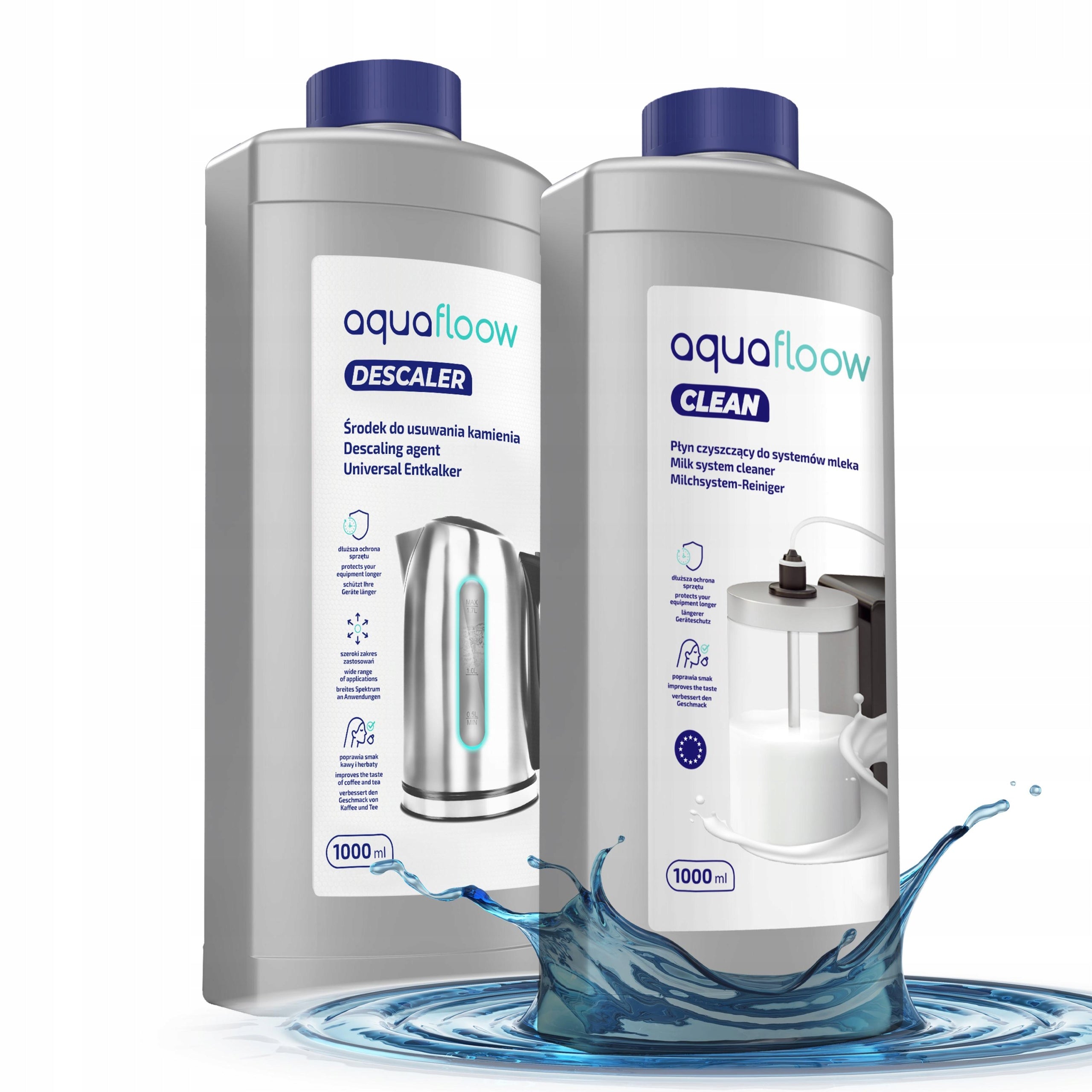 AquaFloow 2x1l descaler for espresso machine + milk cycle cleaner
