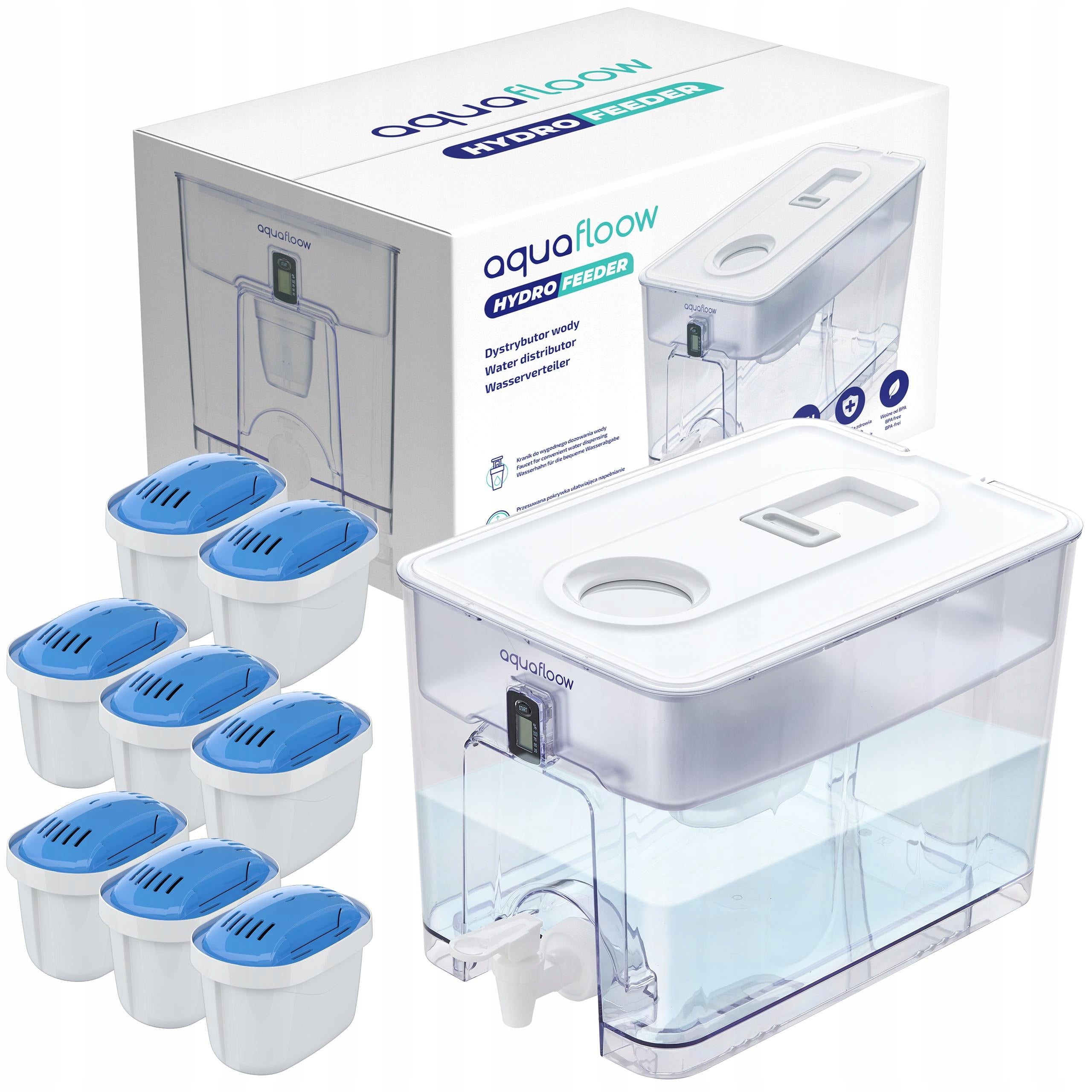 AquaFloow 9,5l XL: water dispenser + 8x MaxiMag filter