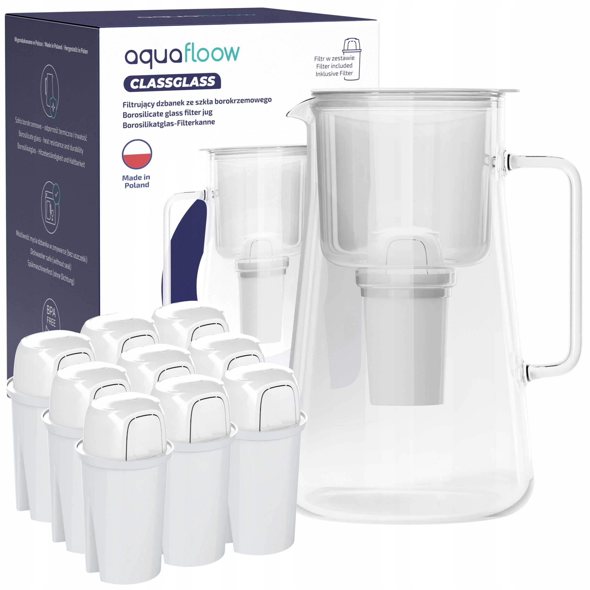 AquaFloow ClassGlass 3l + 10x water filter jug