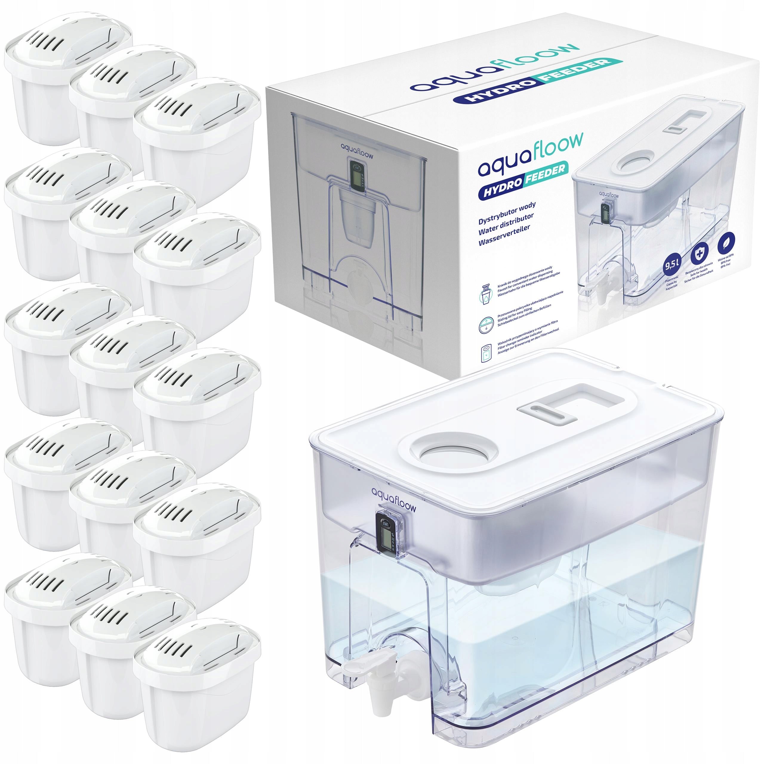 AquaFloow XL: filter water dispenser 9,5l dispenser + 15x cartridge