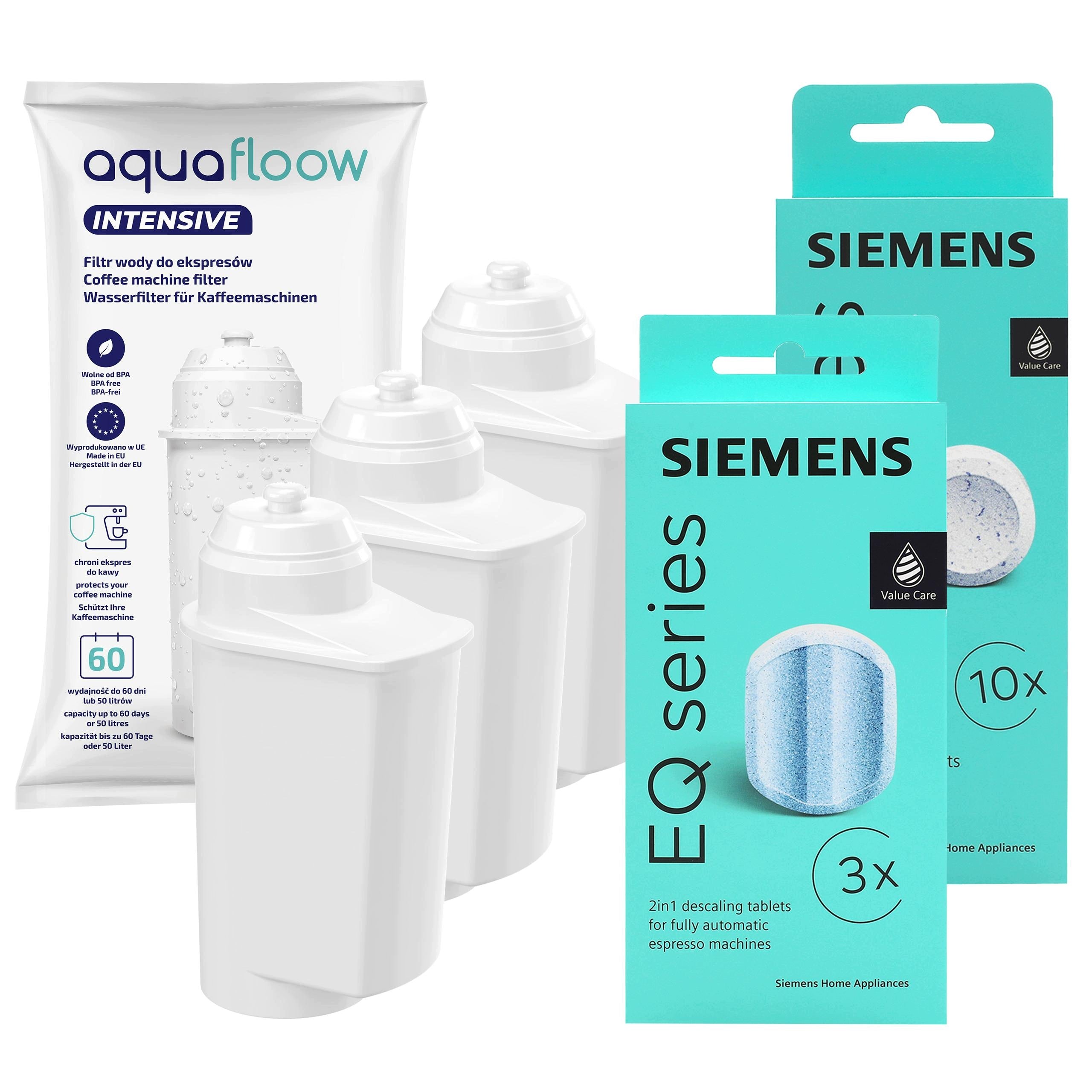 AquaFloow filter for Siemens 3x machine + descaler cleaning tablets