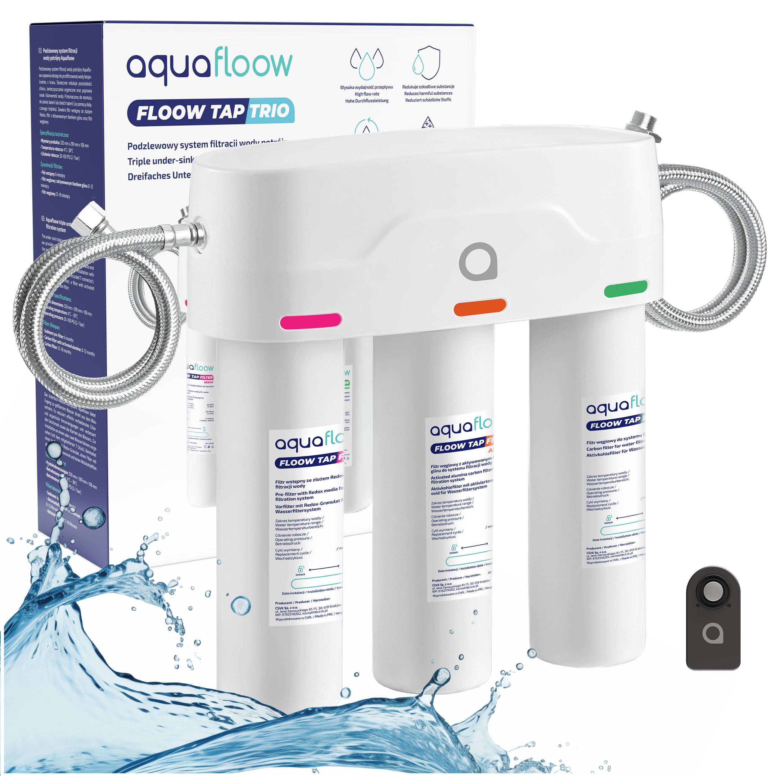 AquaFloow triple filtration system undersink water filter under sink timer