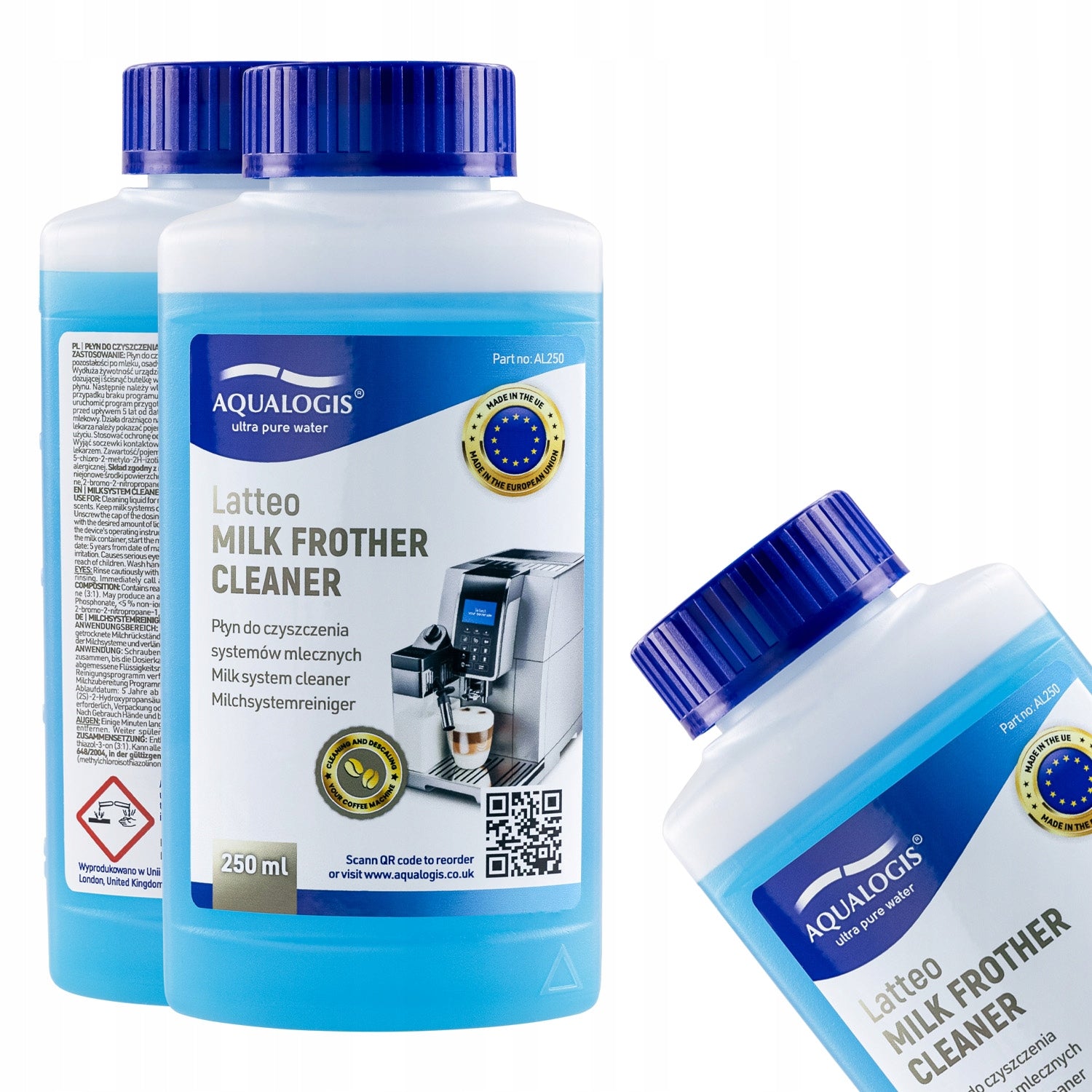 Aqualogis Latteo 250ml Liquid for Milk Systems Krups XS9000 EA9000 Brand Aqualogis