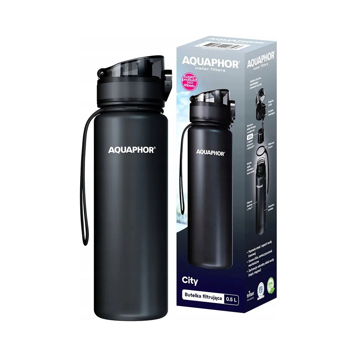 Aquaphor City Water Bottle Black 0,5l + 5 Filters Packaging status original