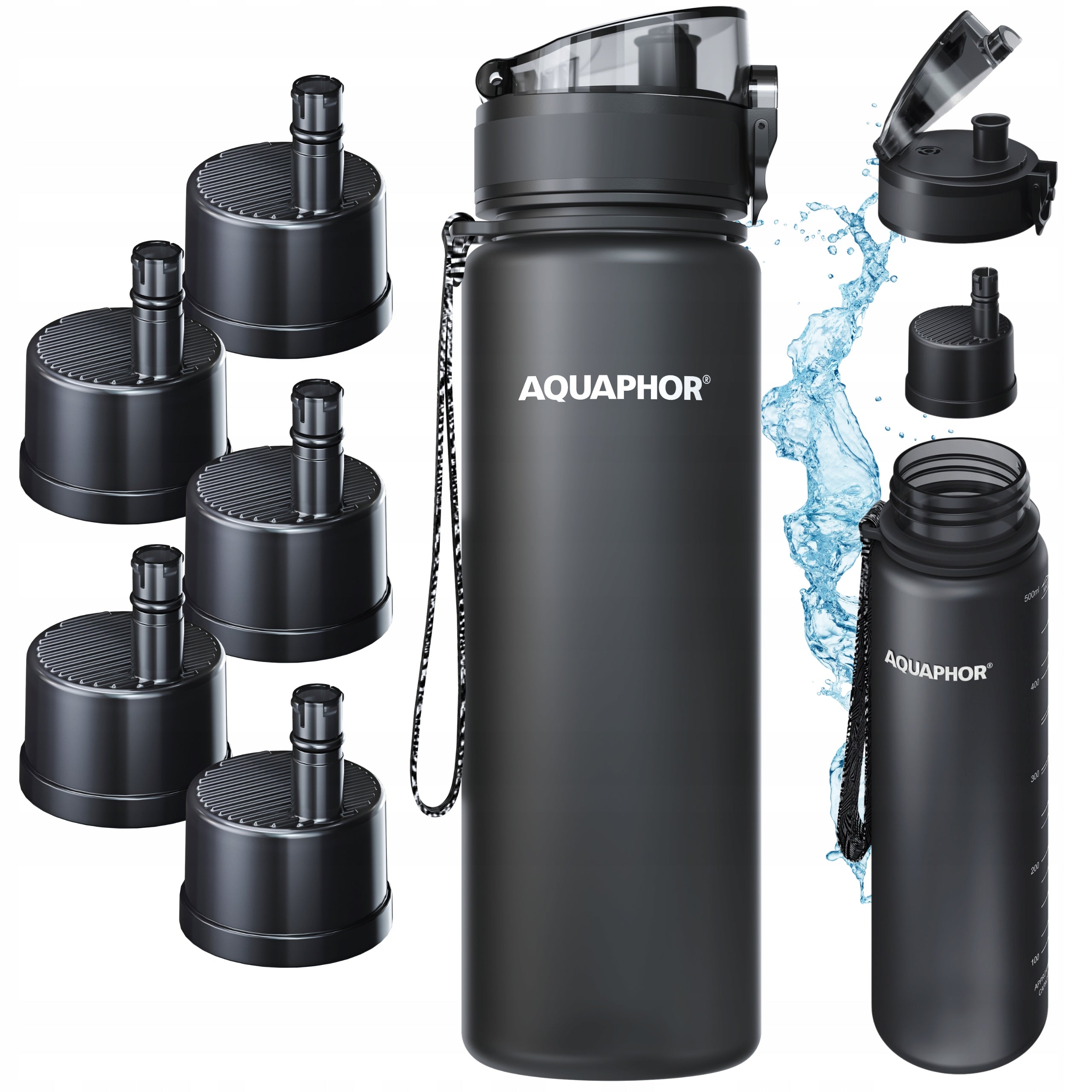 Aquaphor City Water Bottle Black 0,5l + 5 Filters