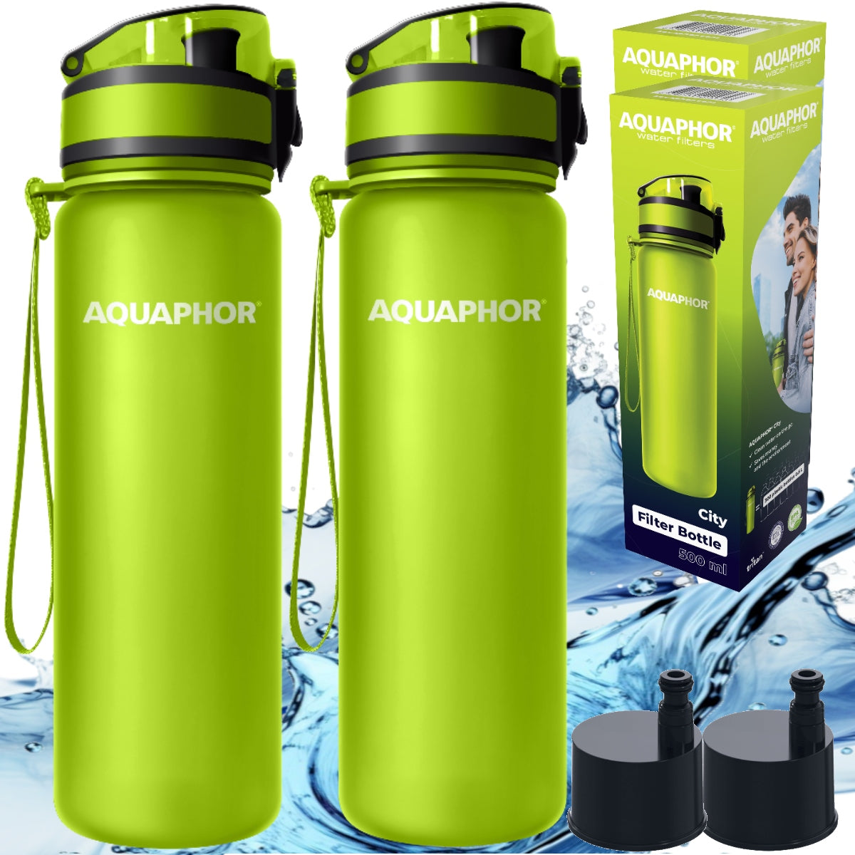 Aquaphor City set 2x filter bottle green 0,5l + 2x water filter