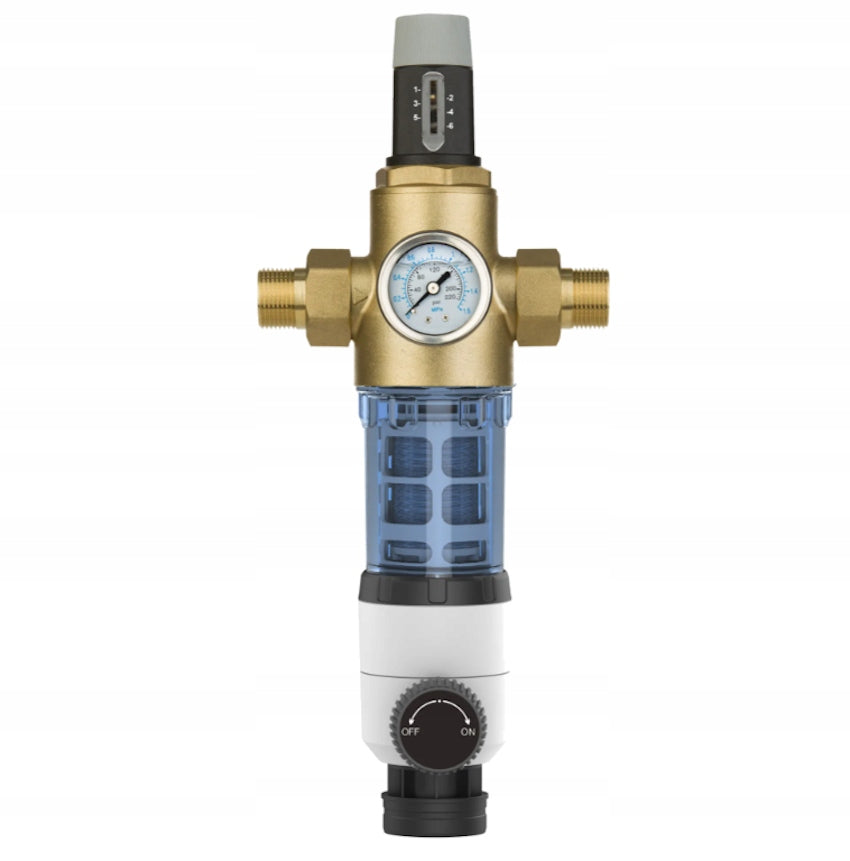 Aqwell 34 in-line filter with pressure reducer 3/4" 1" USTM pressure gauge Packaging status original