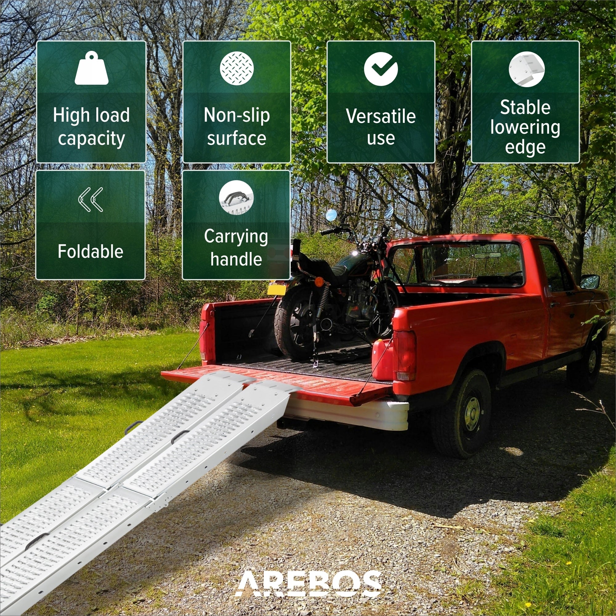 Arebos - 2x folding steel ramps | 180 cm Manufacturer code AR-HE-FS180