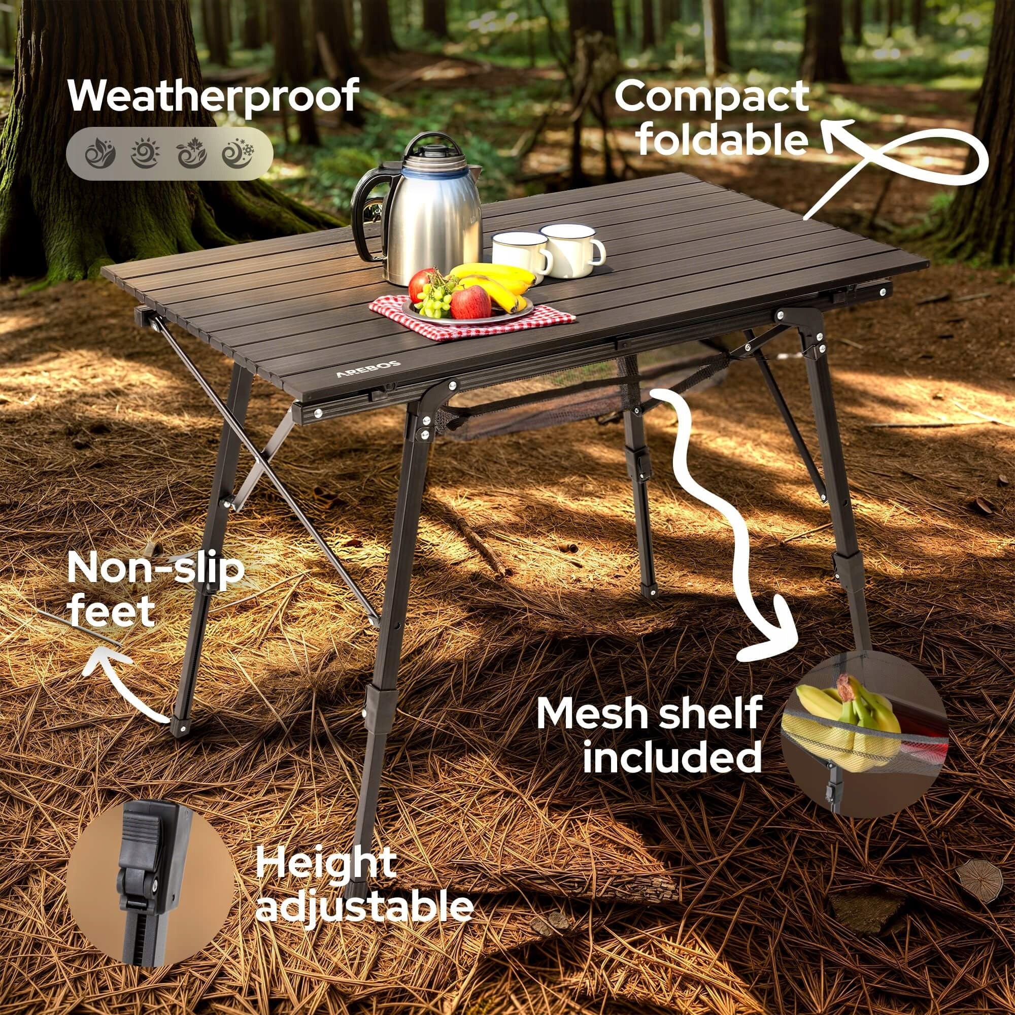 Arebos - Foldable Aluminum Camping Table | 120 x 70 cm | Black EAN (GTIN) 4252023129152