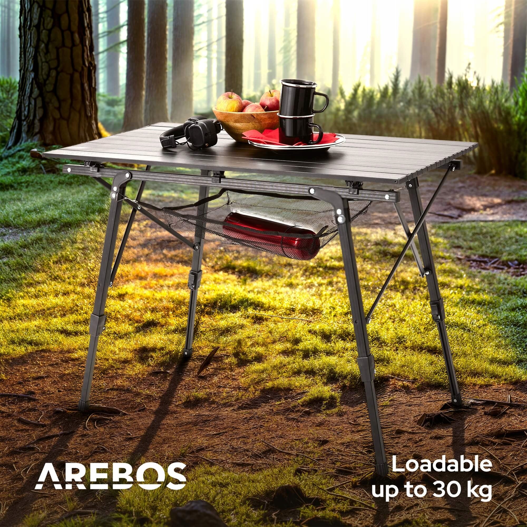 Arebos - Foldable Aluminum Camping Table | 120 x 70 cm | Black Manufacturer code AR-HE-ACT120B